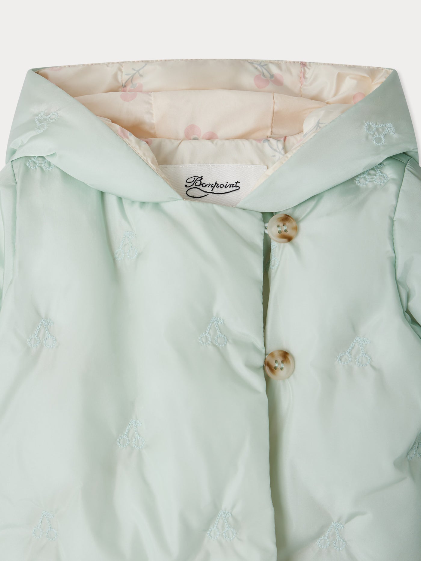 Gesteppte und mit Kirschen bestickte Bonno-Pufferjacke