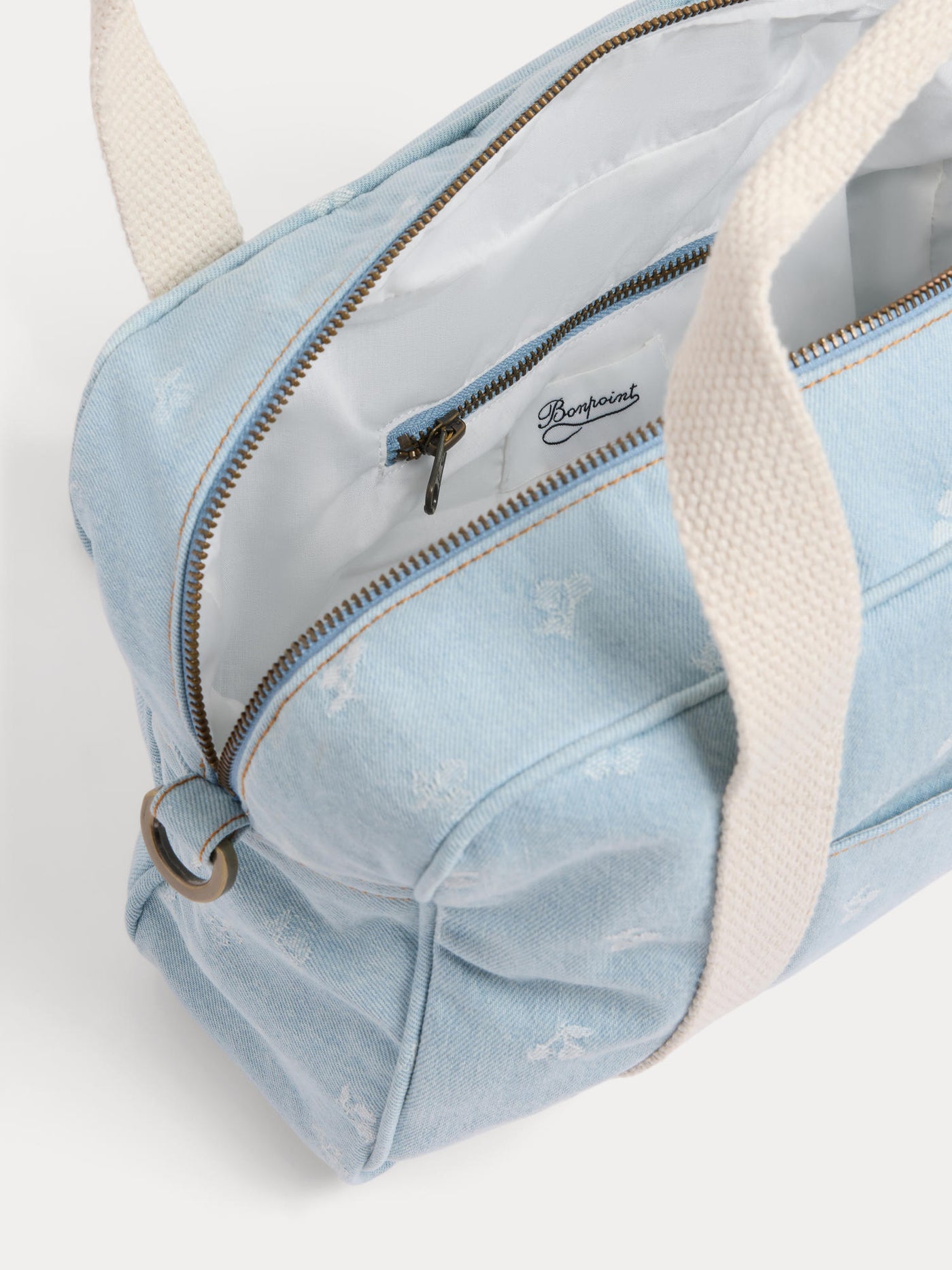 Gigia Bowlingtasche aus kirschrotem Jacquard-Denim