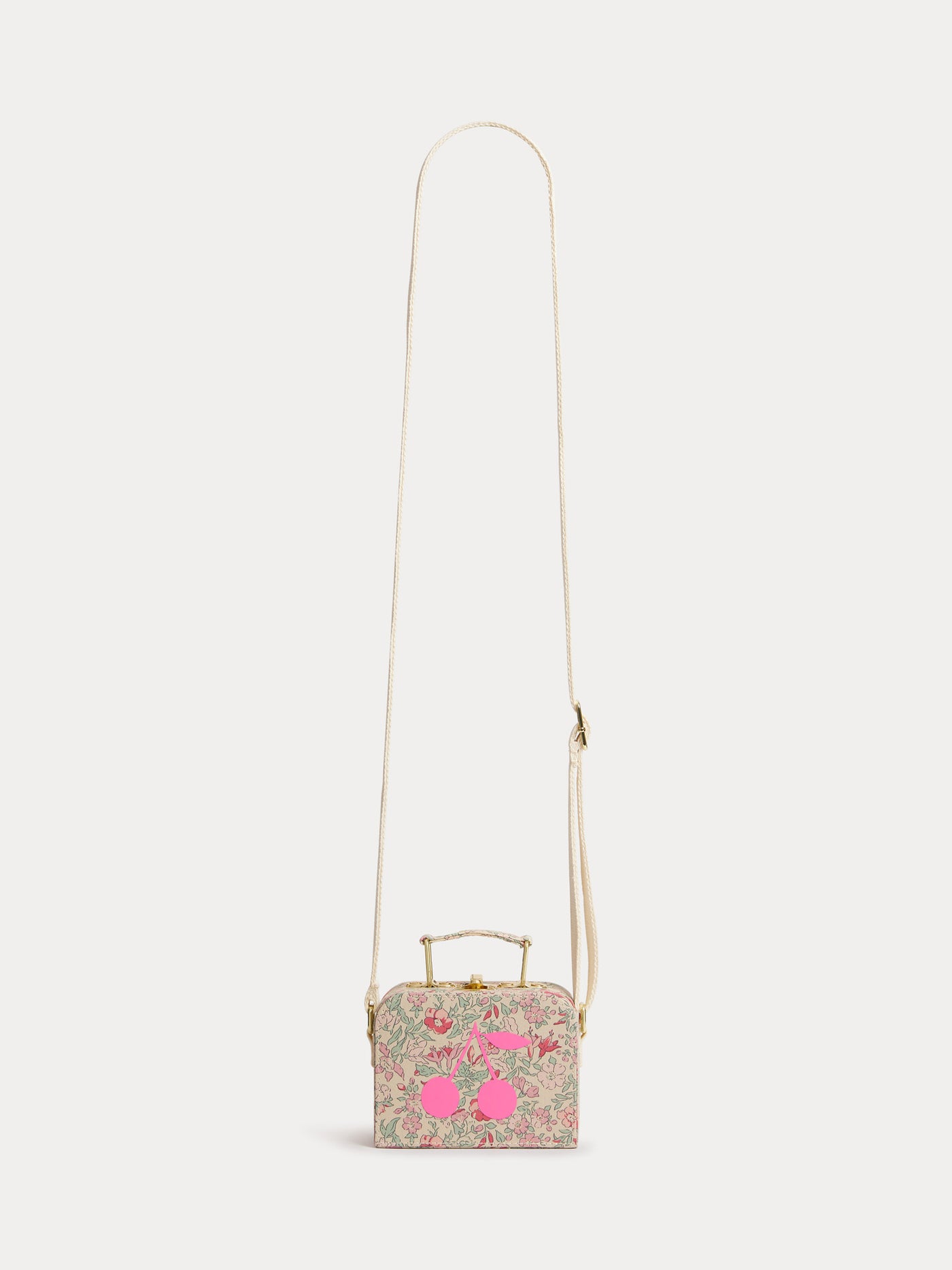 Jadore raspberry-colored suitcase bag in Liberty fabric with a cherry print in organic cotton