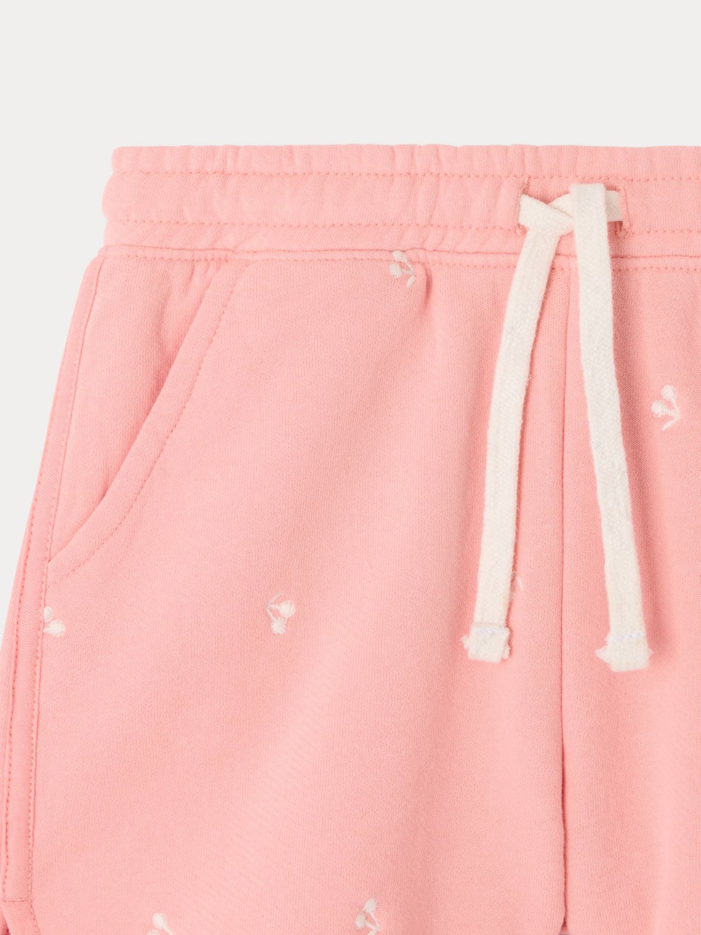 Shorts Caroline in pile di cotone biologico con ricamo di ciliegie