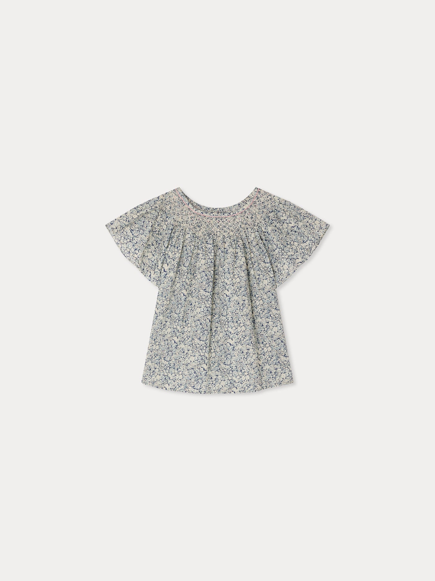 Blusa Nella fruncida y bordada a mano en tejido Liberty de algodón orgánico