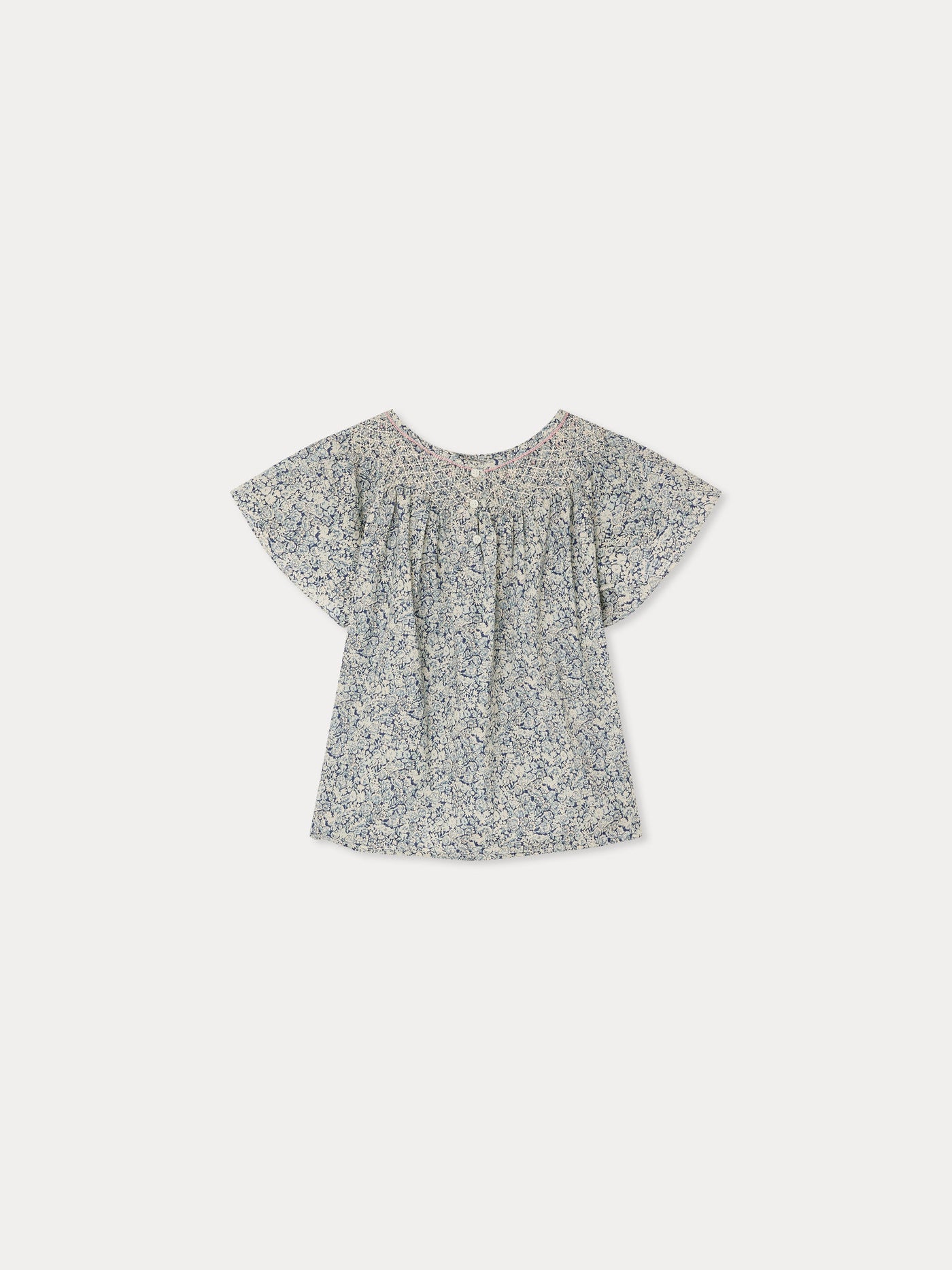 Nella smocked and hand-embroidered blouse in Liberty organic cotton fabric