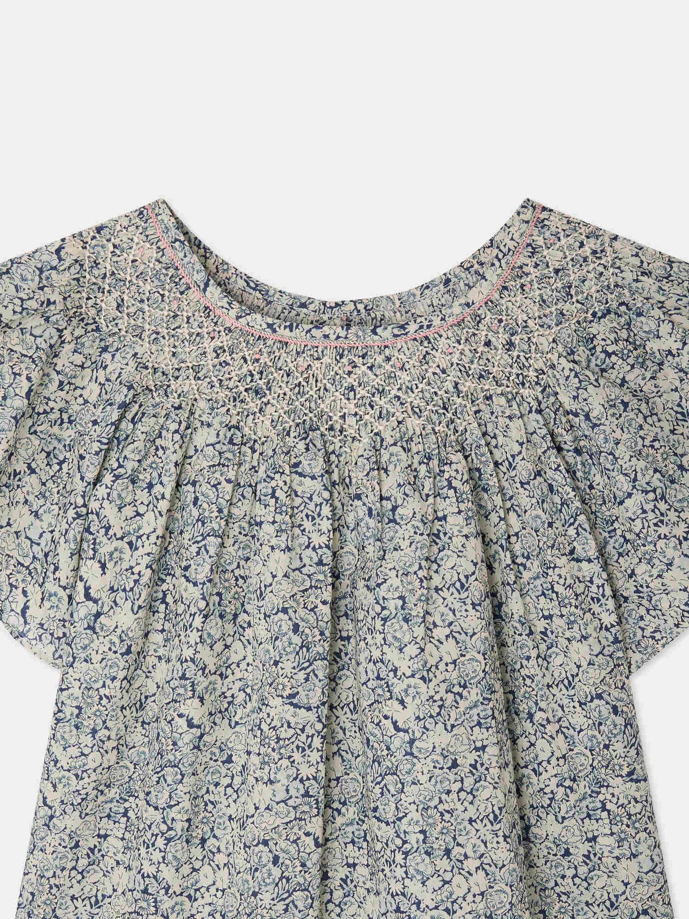 Nella smocked and hand-embroidered blouse in Liberty organic cotton fabric