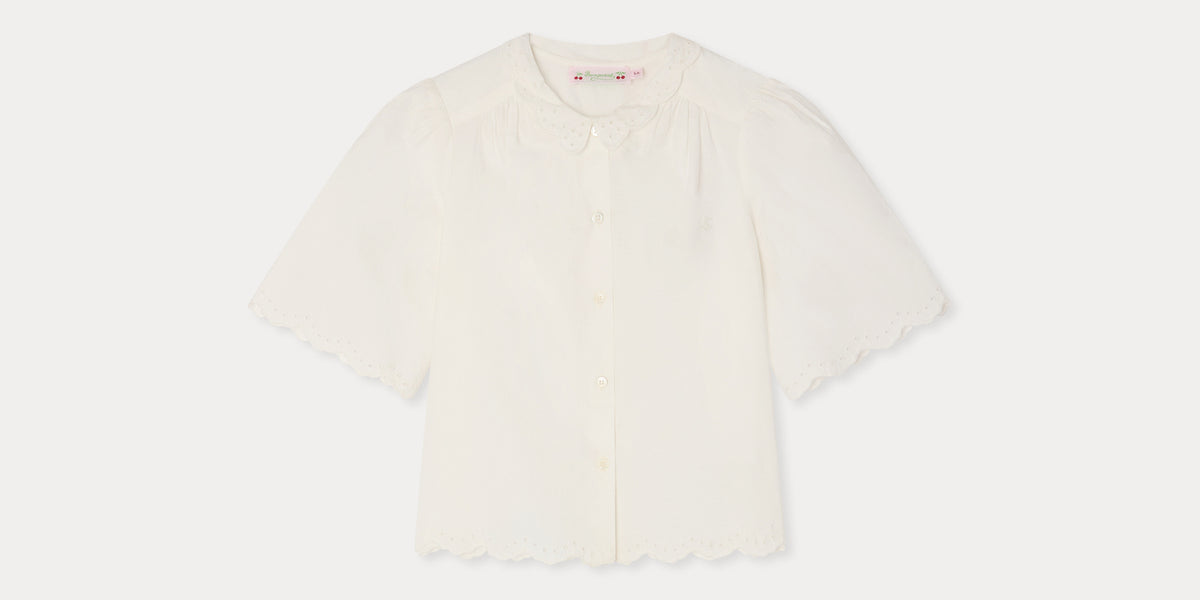 Lizea Blusa Lizea con cuello Peter Pan y bordado inglés en algodón orgánico ...