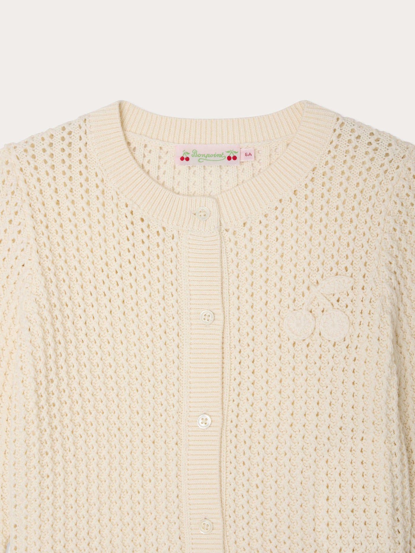 Cardigan Leonita girocollo all'uncinetto e ricamato a mano