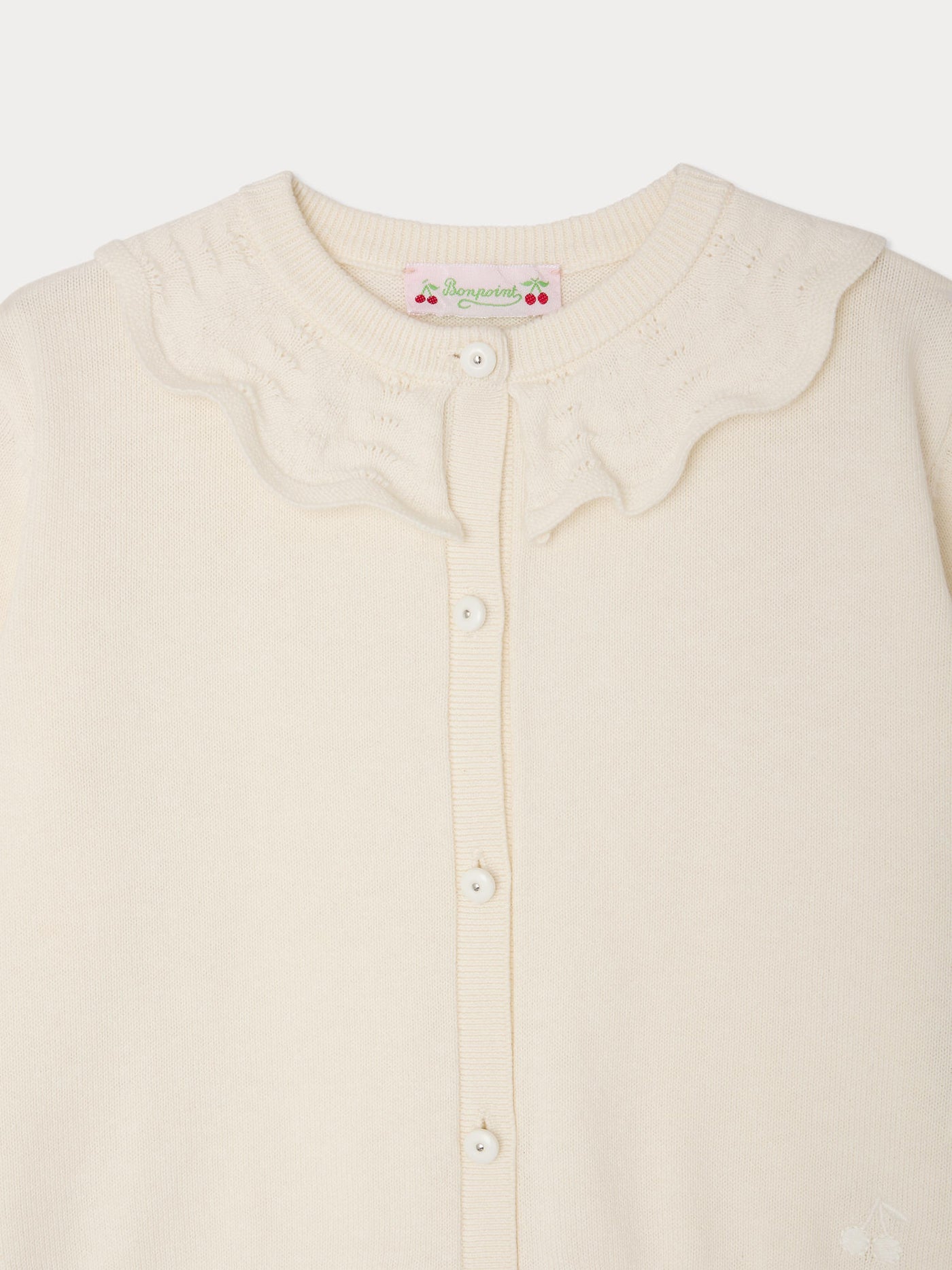 Lueur-Strickjacke mit Rüschen aus Bio-Baumwolle und Kaschmir