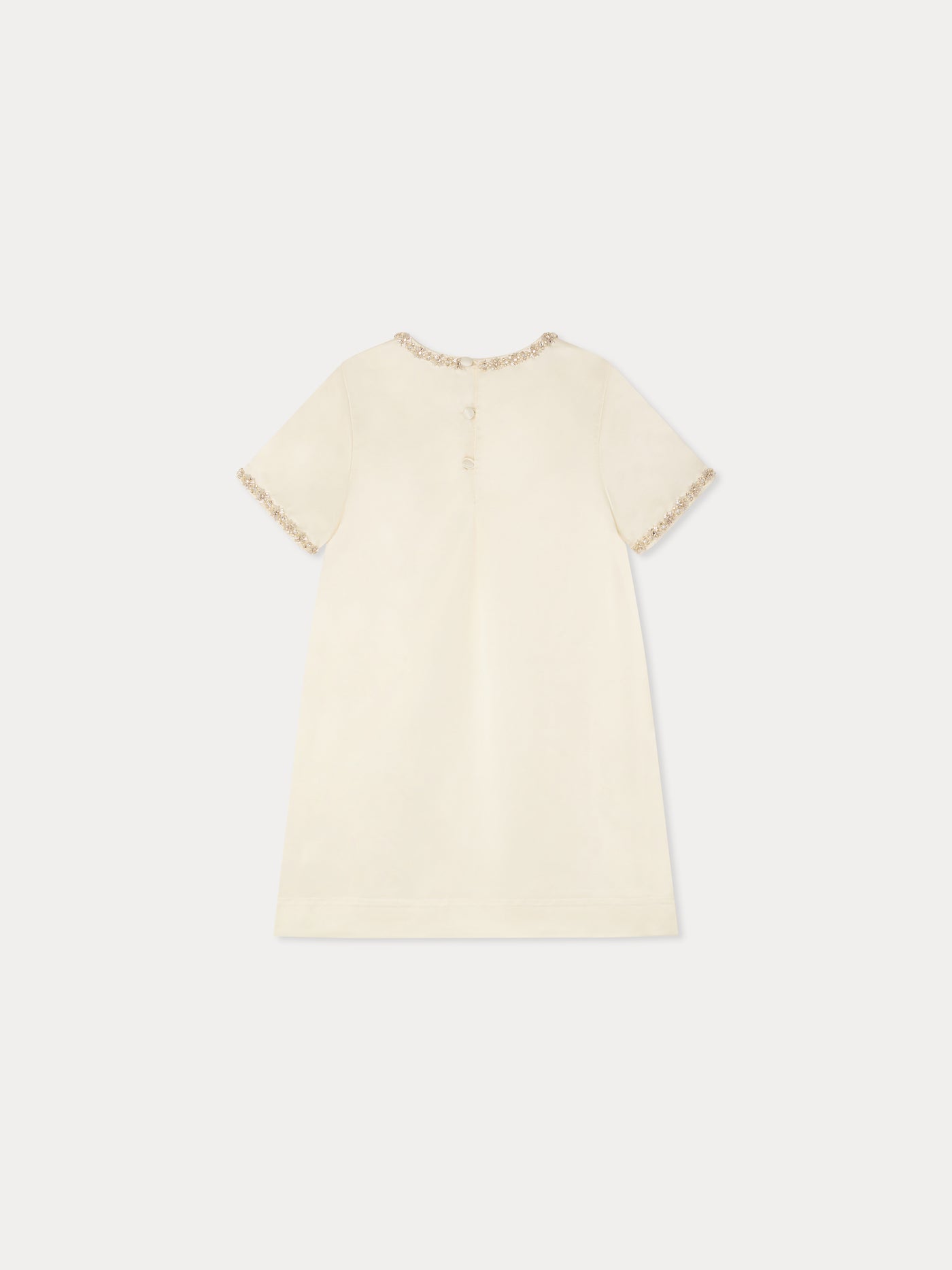 Abito Lanelle con strass e perline ricamati a mano in cotone biologico e viscosa