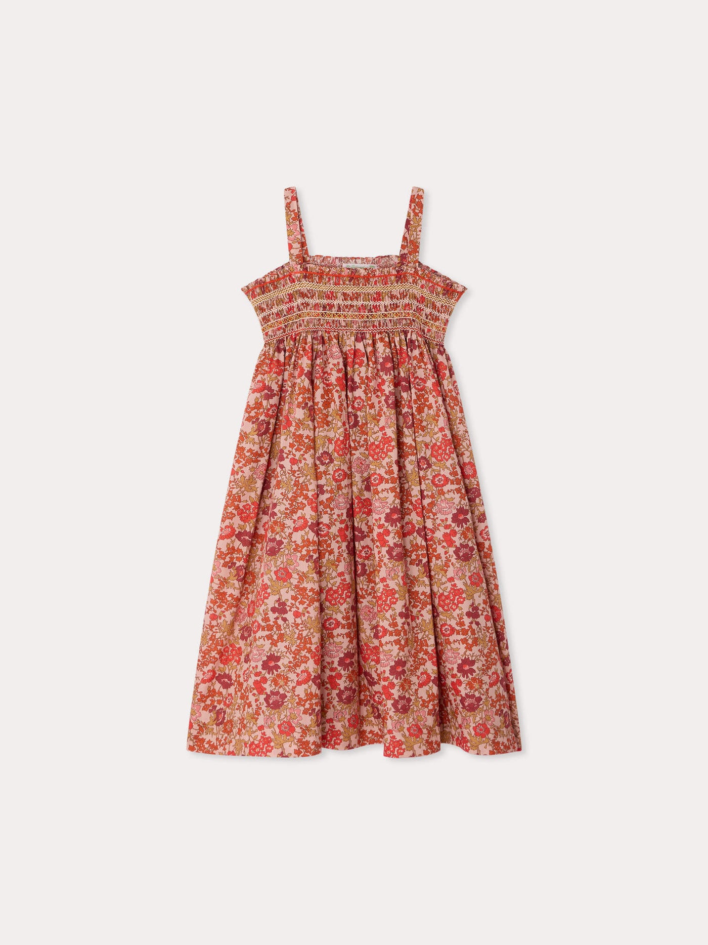 Labaille smocked and hand-embroidered dress in Liberty organic cotton fabric