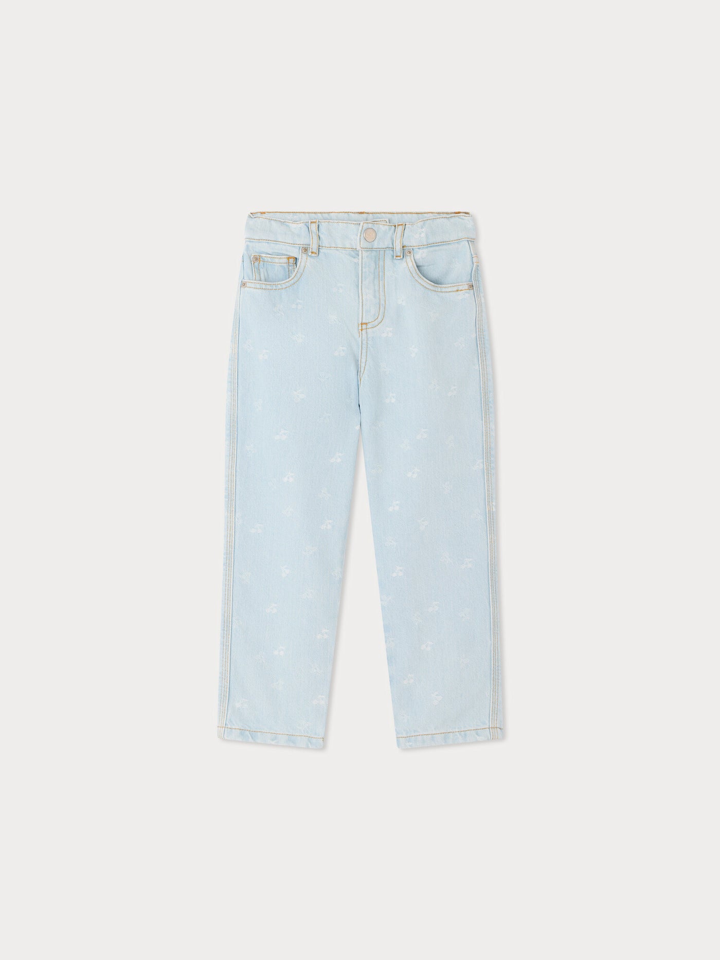 Eloha Jeanshose mit weit geschnittenem Bein und Kirschmotiv in Jacquard-Webung