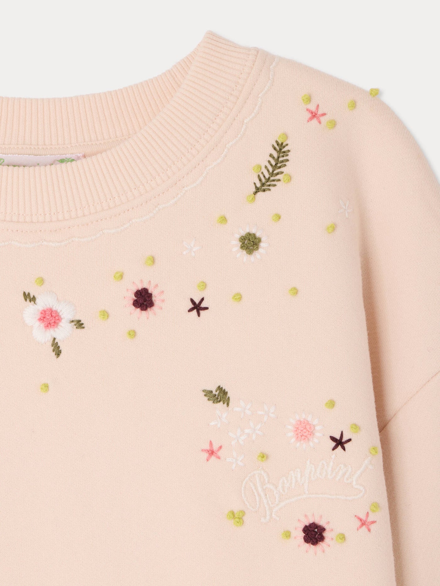 Dolores sweatshirt with hand-embroidered flowers in organic cotton