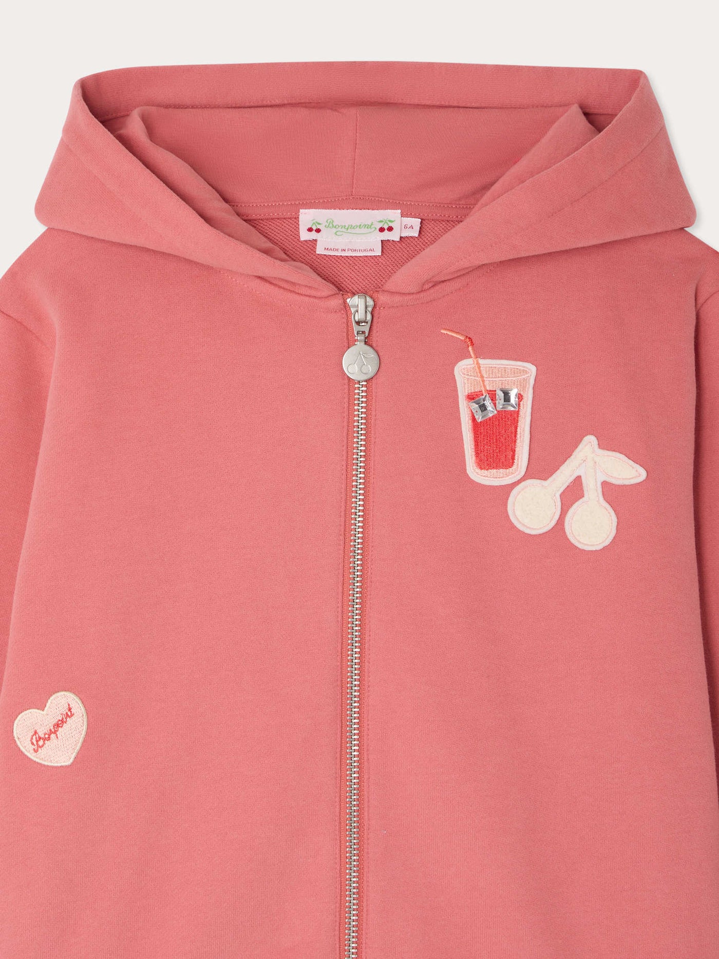 Sweat à capuche Talent brodé cerise en coton biologique