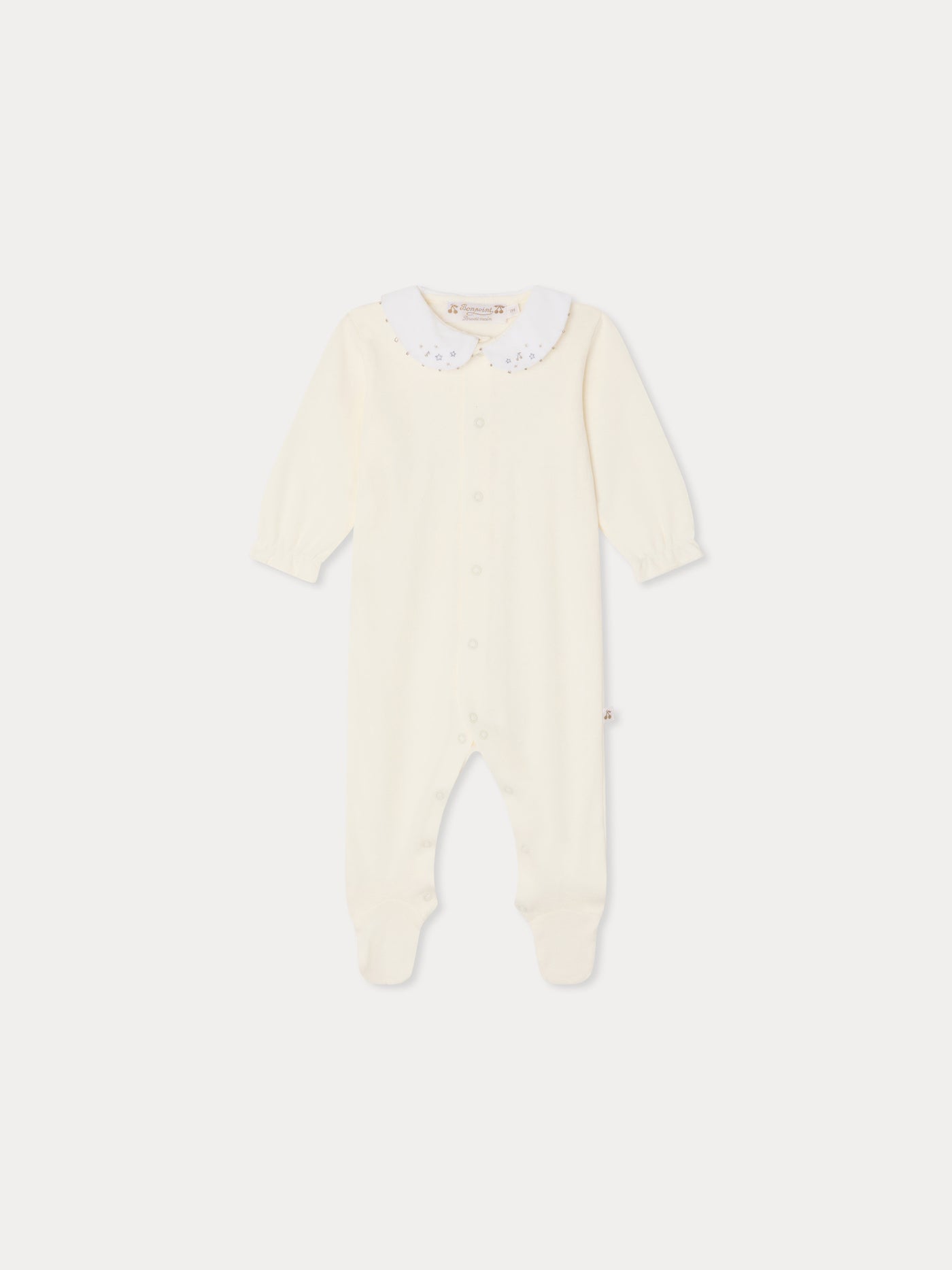 Tintina pyjamas with hand-embroidered stars and organic cotton pointelle knit