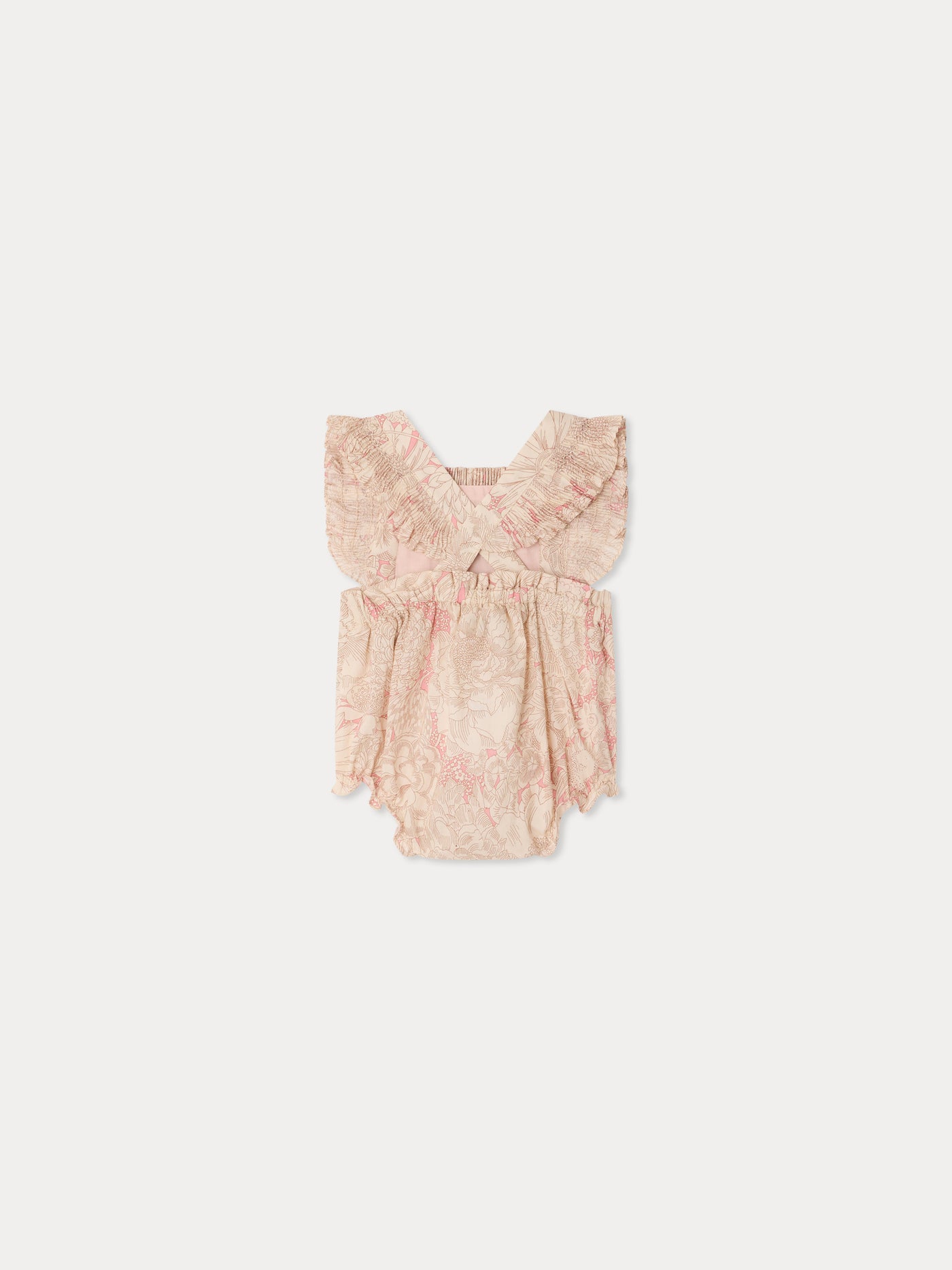 Lakiss romper smocked and hand-embroidered in Liberty organic cotton fabric