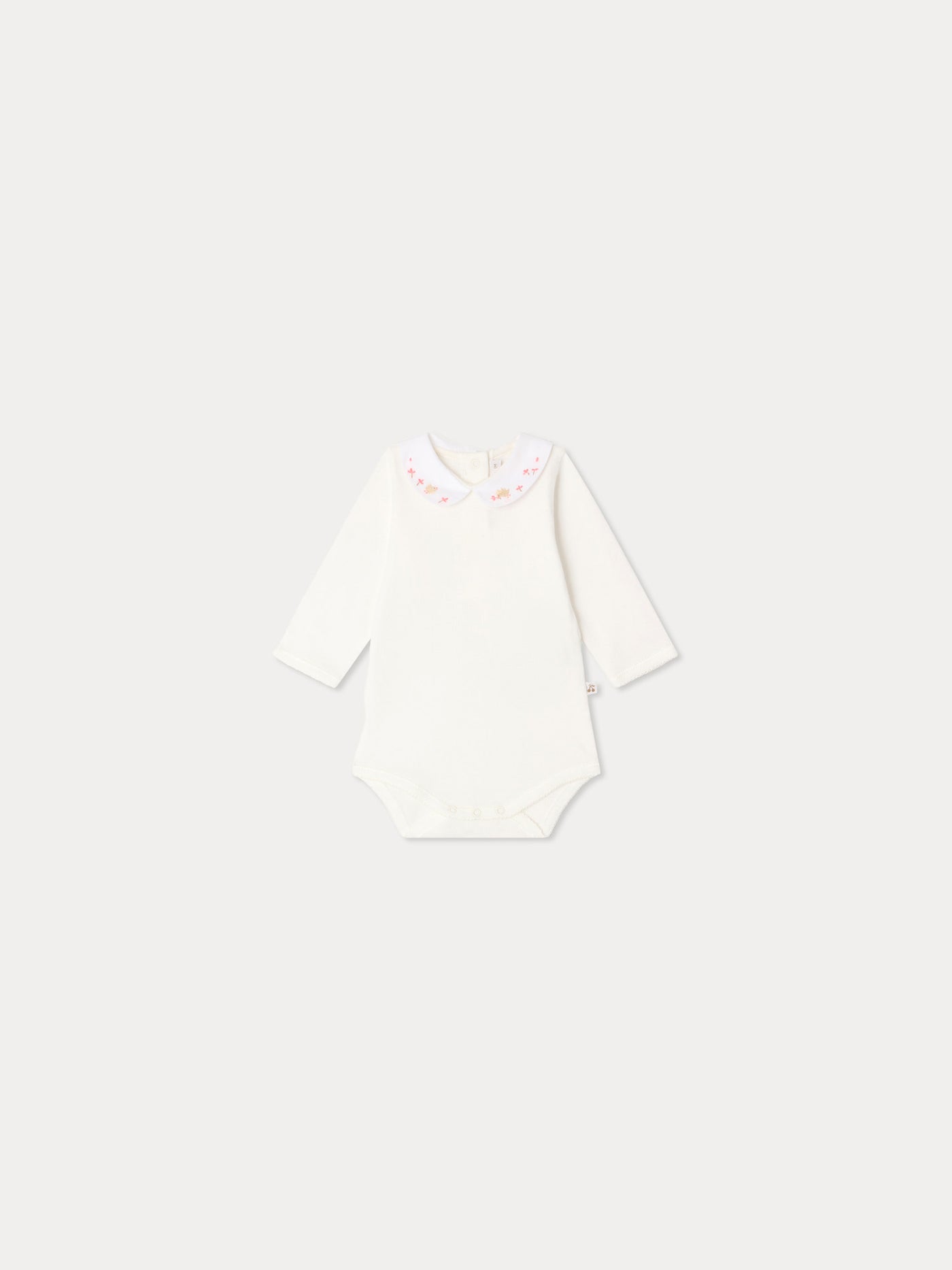 Cygne hand-embroidered birds bodysuit in organic cotton