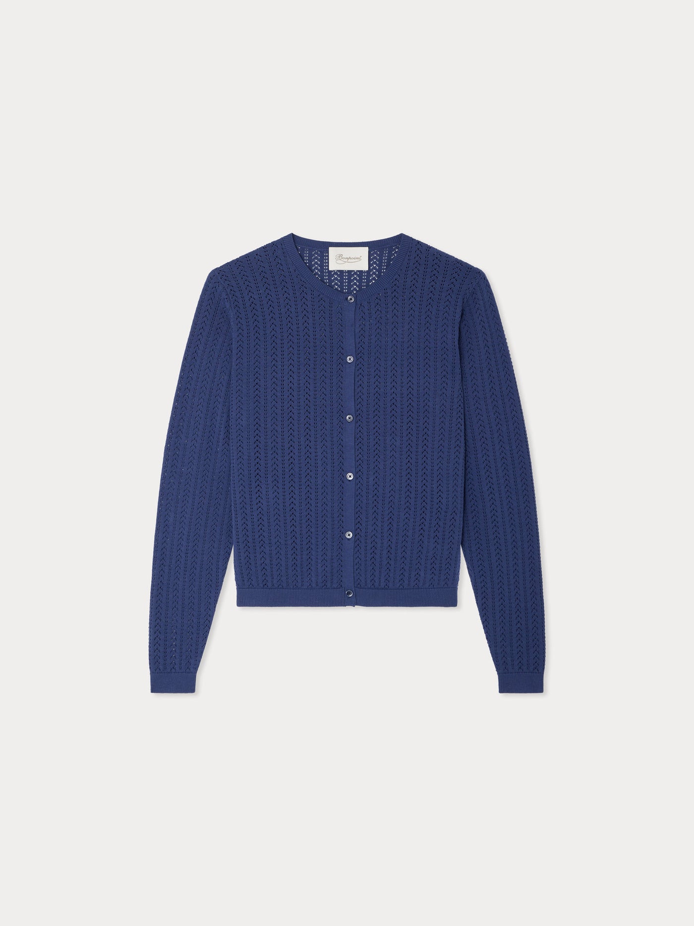 Cardigan Laeliane col rond et maille pointelle en coton biologique