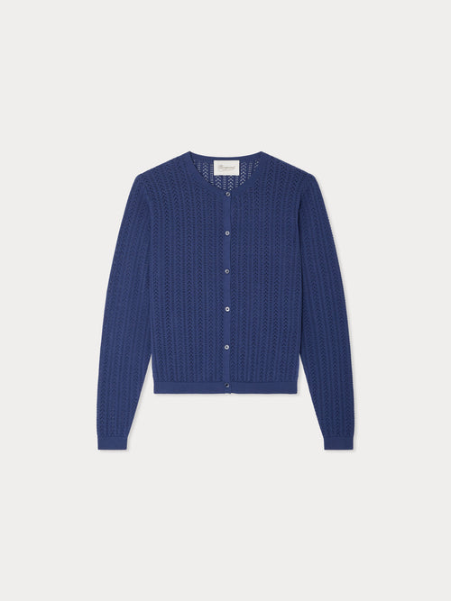 Cardigan Laeliane col rond et maille pointelle en coton biologique