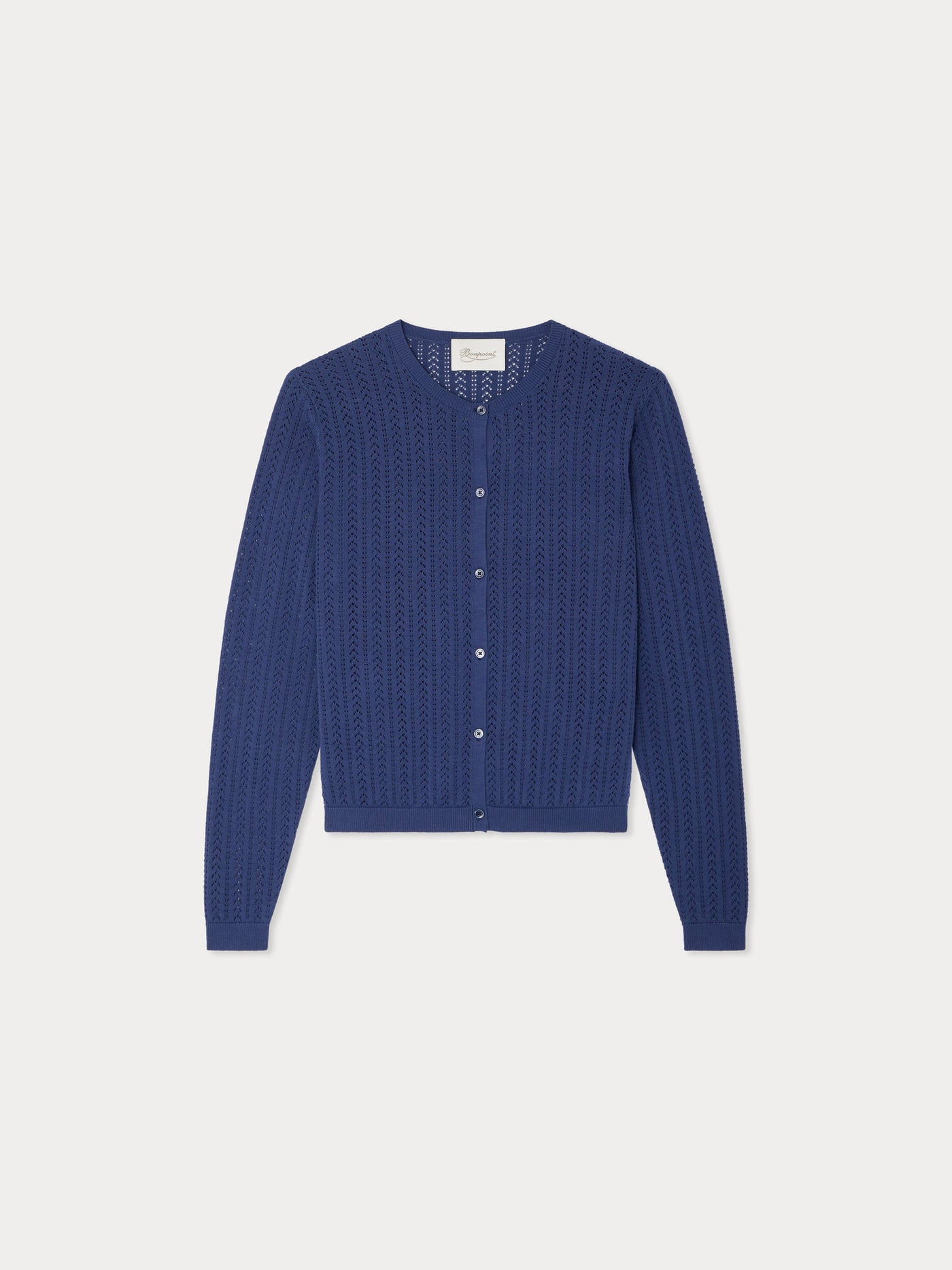 Laeliane cardigan with round neck and pointelle knit in organic cotton