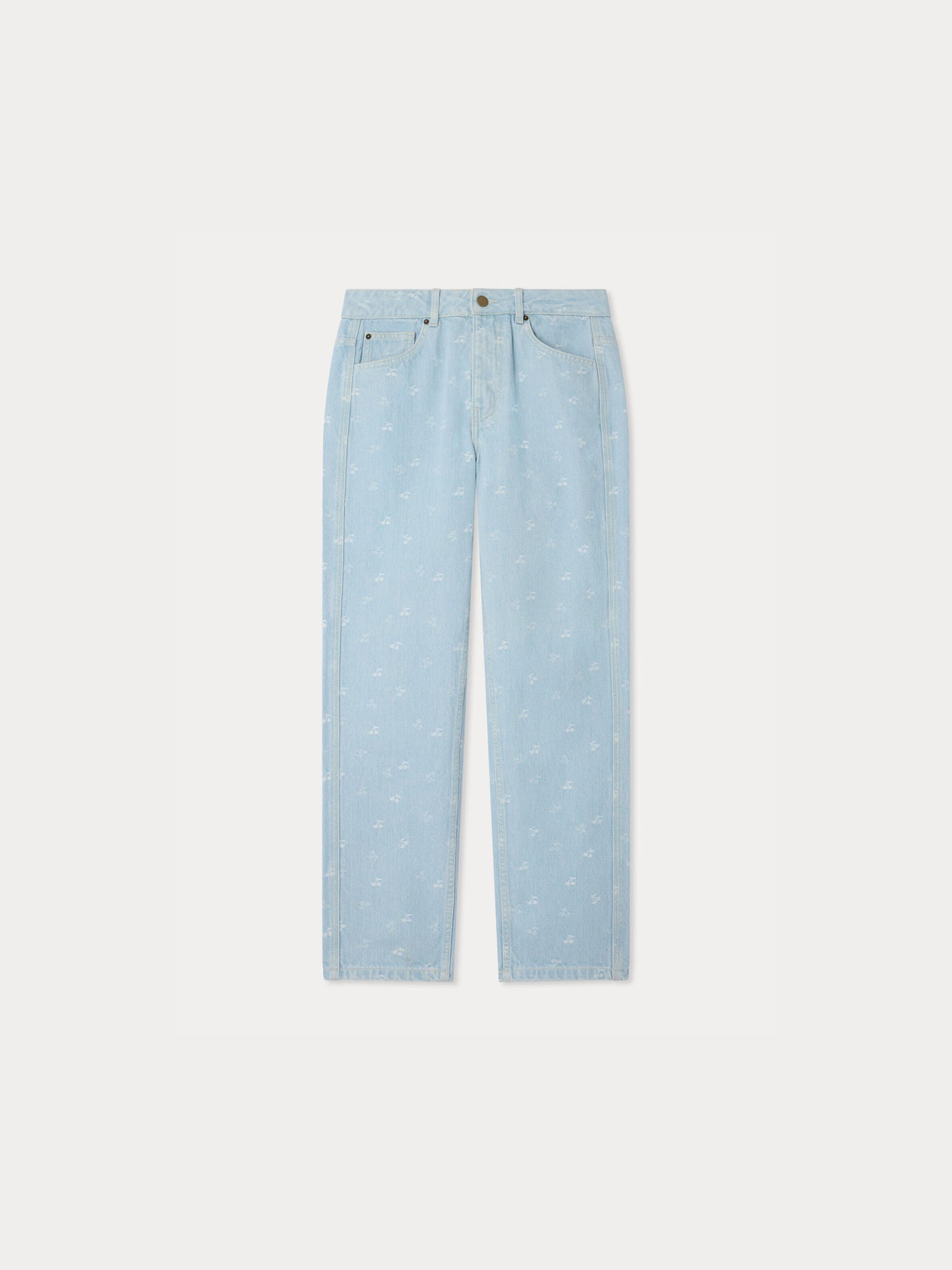 Gasp high-waisted cherry jacquard denim trousers