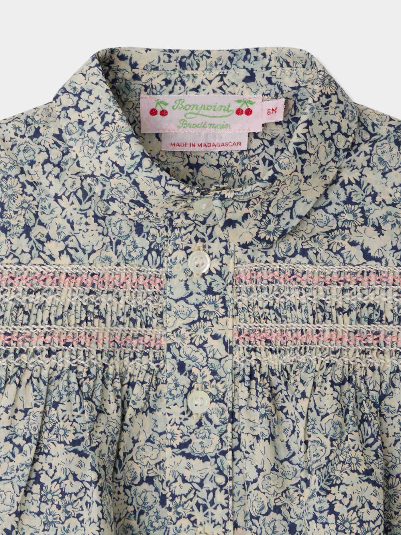 Laurencia smocked and hand-embroidered blouse in Liberty organic cotton fabric