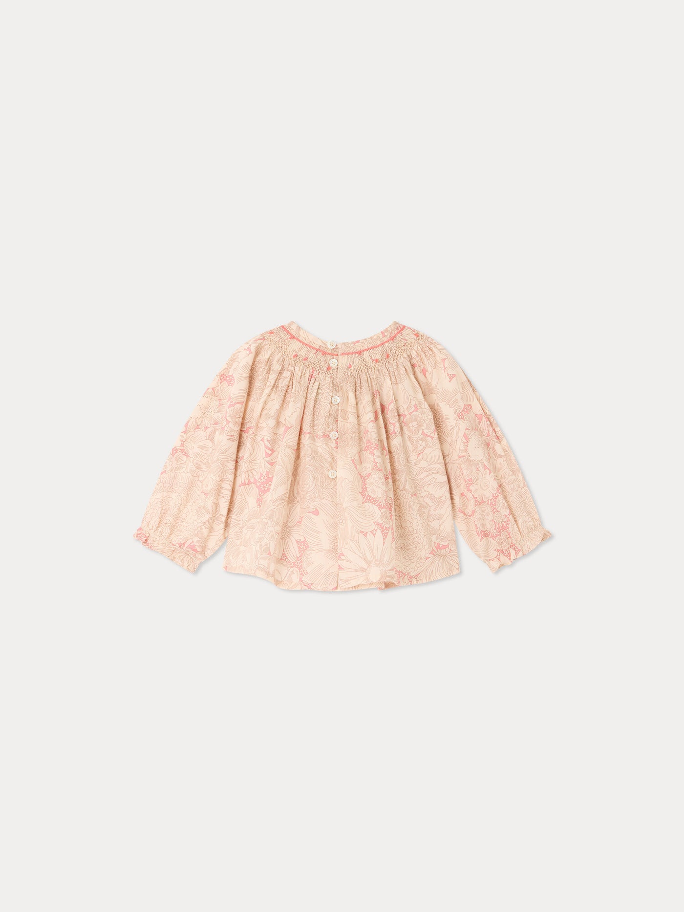 Blouse Griotte smockée et brodée main en tissu Liberty en coton biologique