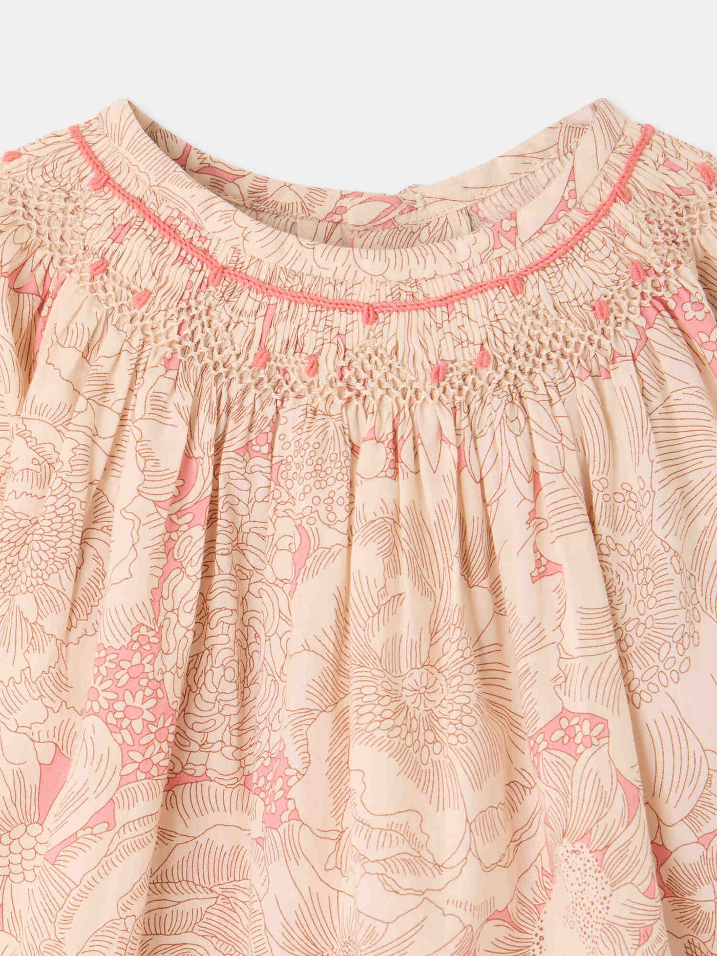 Blouse Griotte smockée et brodée main en tissu Liberty en coton biologique