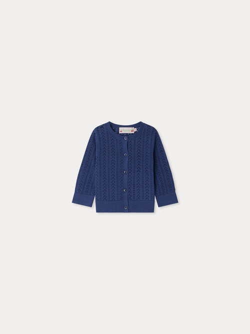 Cardigan Laeli con scollo rotondo in maglia traforata di cotone biologico