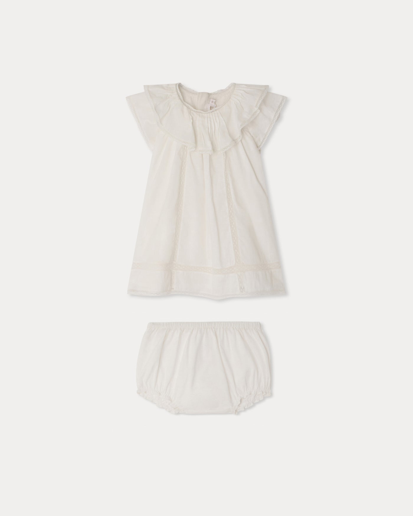 Lenou dress in organic cotton voile and Calais lace