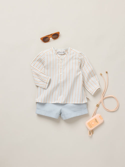 Chemise Polisson col mao à rayures en coton biologique