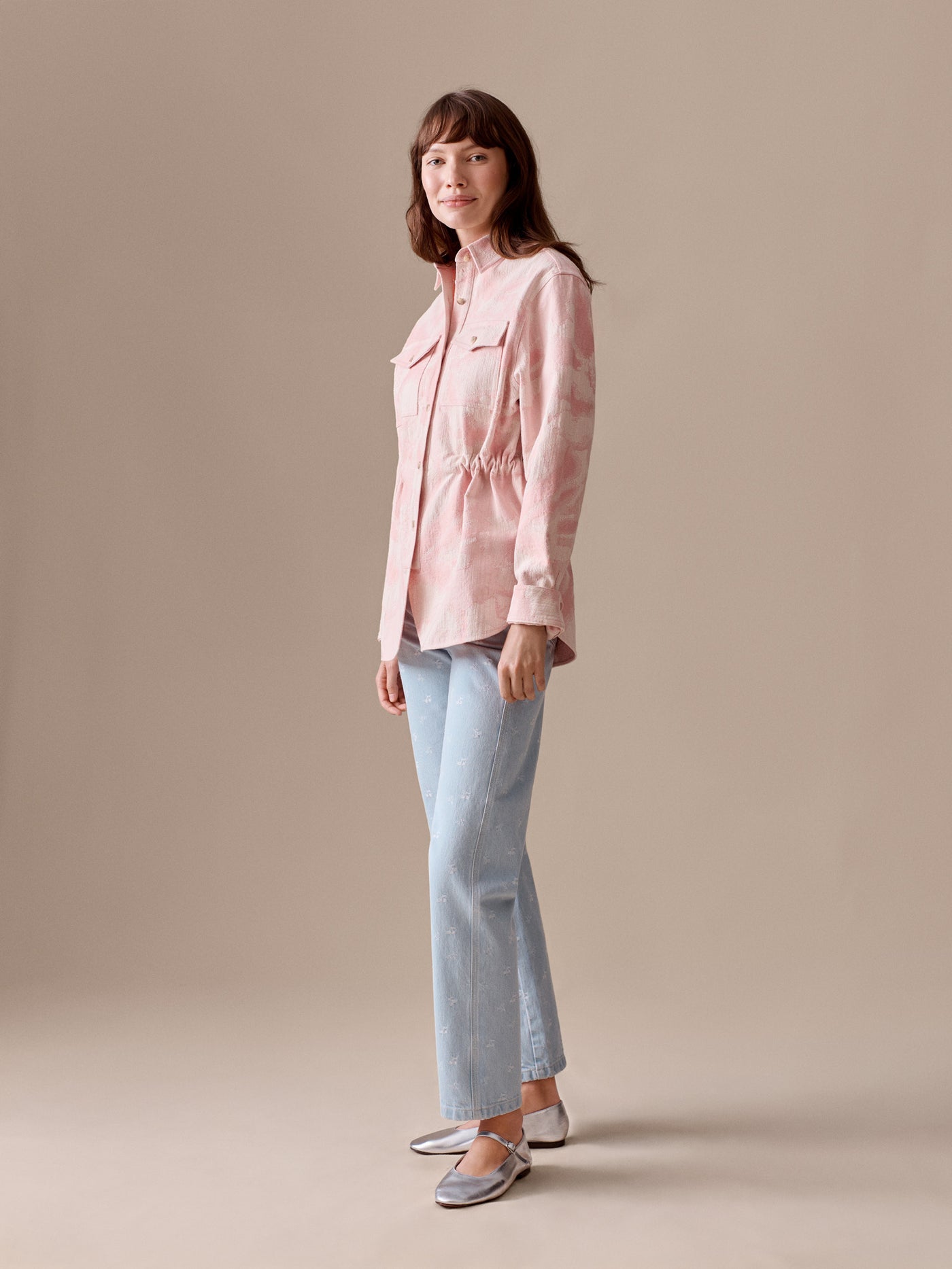 Gasp high-waisted cherry jacquard denim trousers