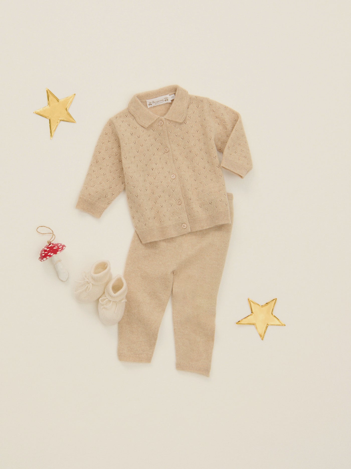 Jadefarbenes Pointelle-Kragenset aus Kaschmir