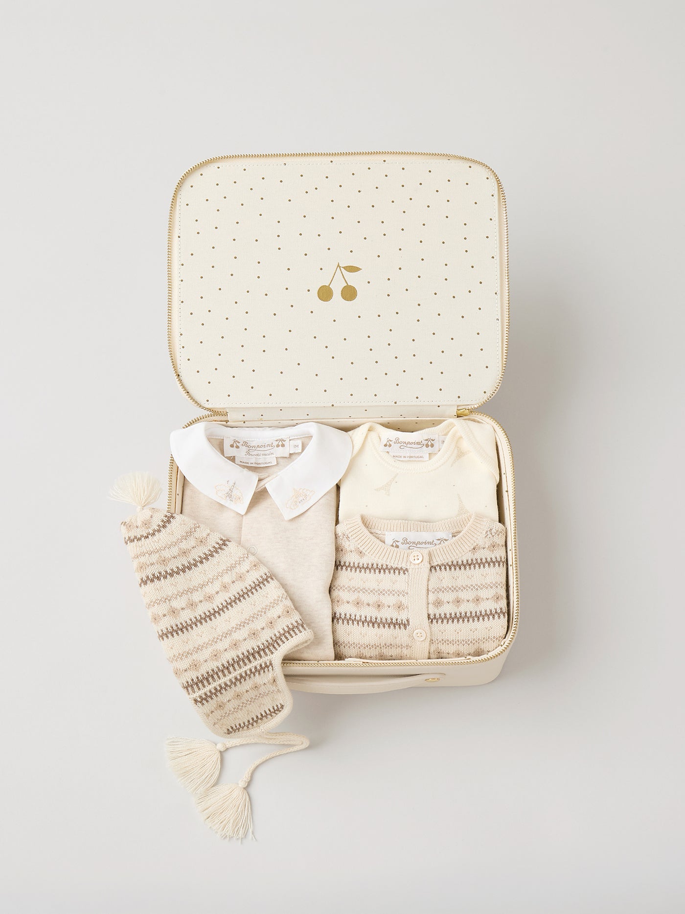 Moyenne valise naissance mixte - Ensemble col rond en jacquard