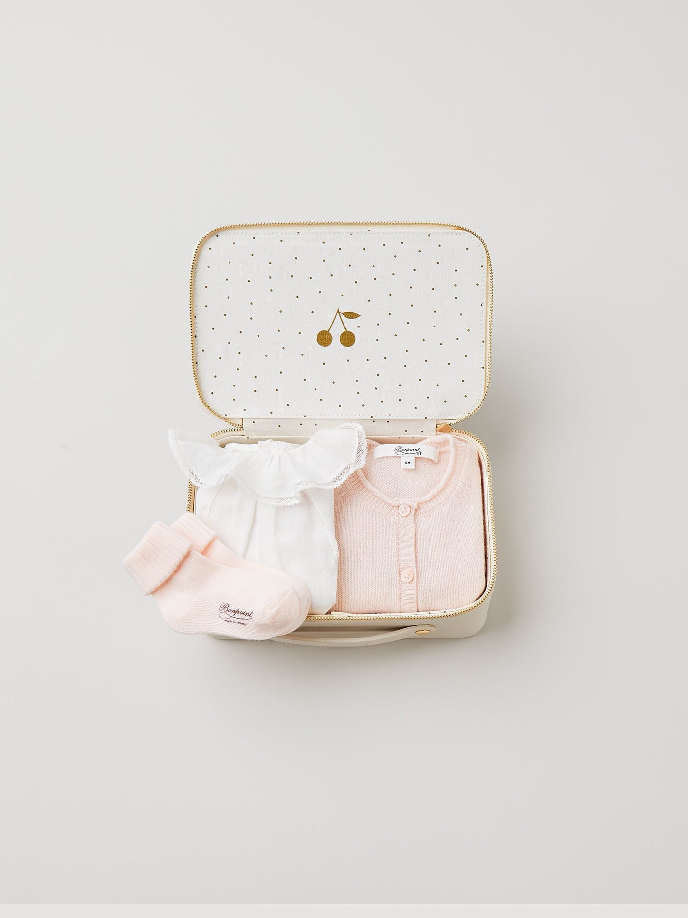 Petite valise naissance fille - Cardigan cachemire rose