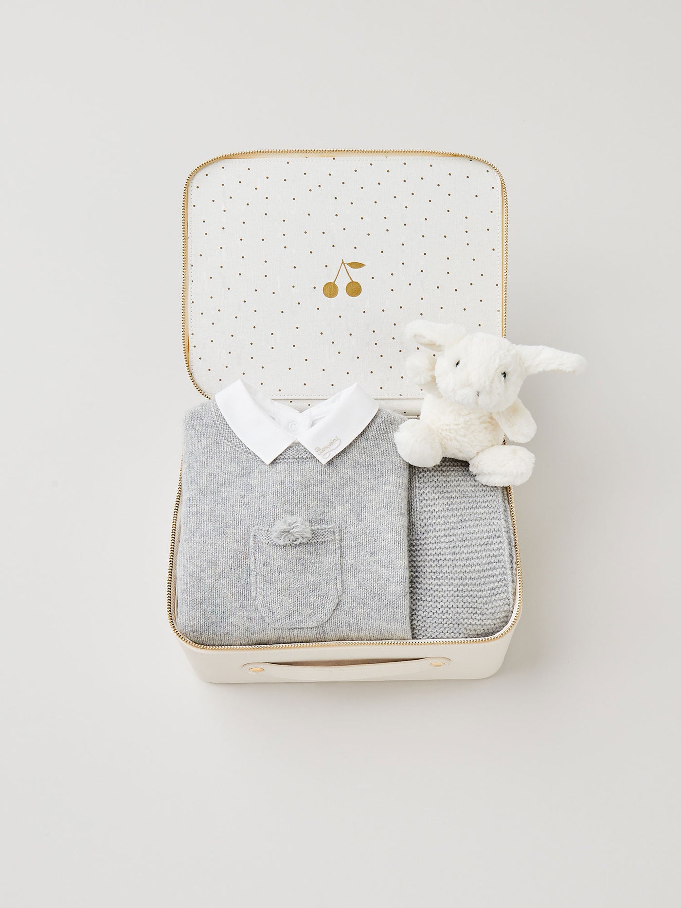 Mittelgroßer Babykoffer für Jungen – Grauer Kaschmir-Overall