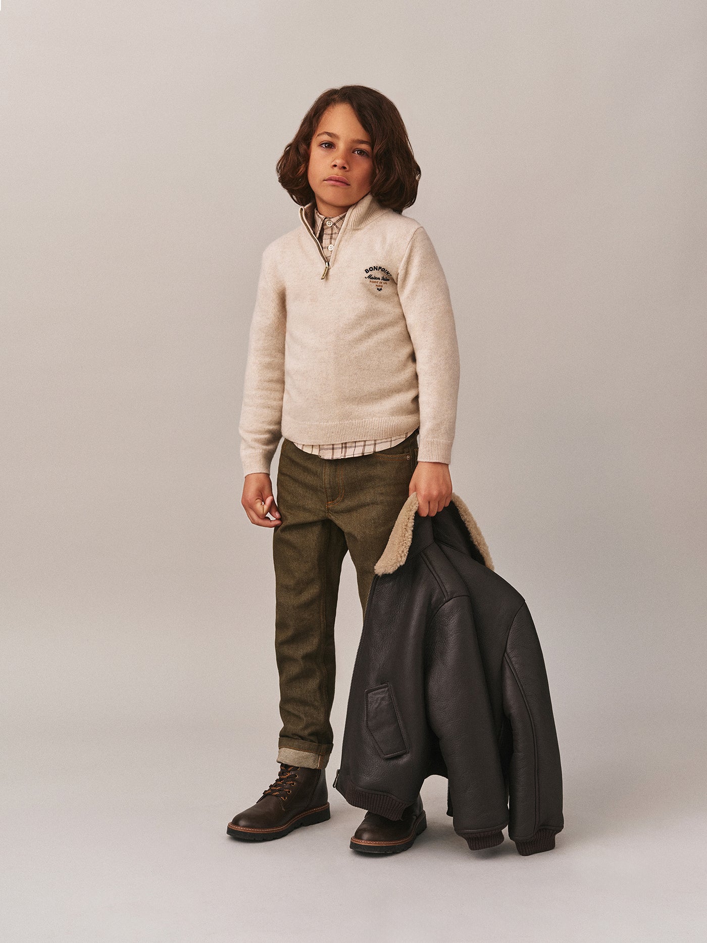 Pull Gert à col camionneur et broderie Bonpoint en cachemire