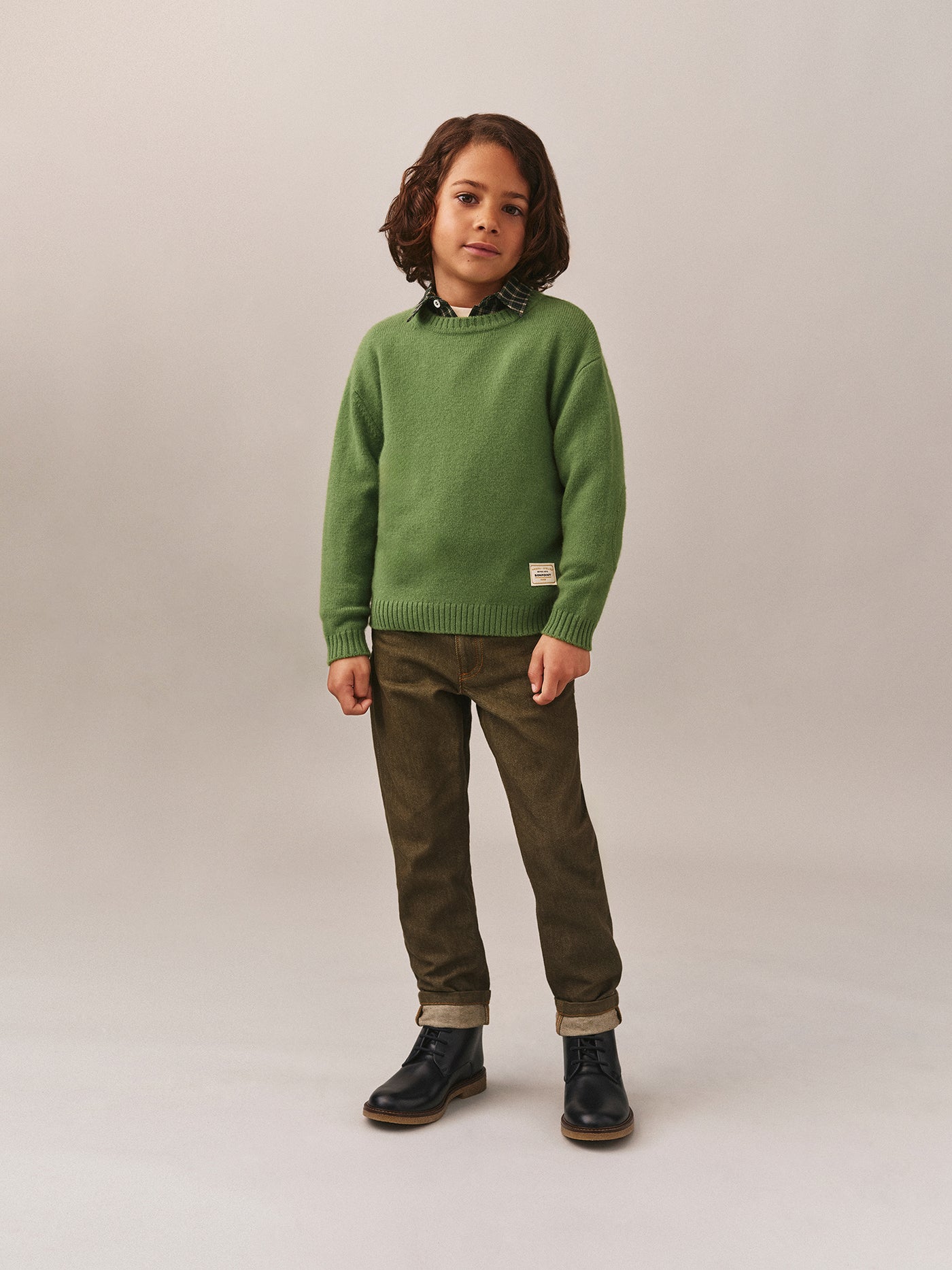 Jason green sweater with elbow patches in wool