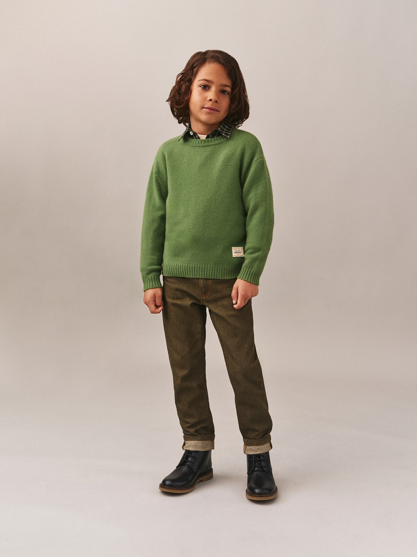 Pull Jason avec patchs aux coudes en laine vert