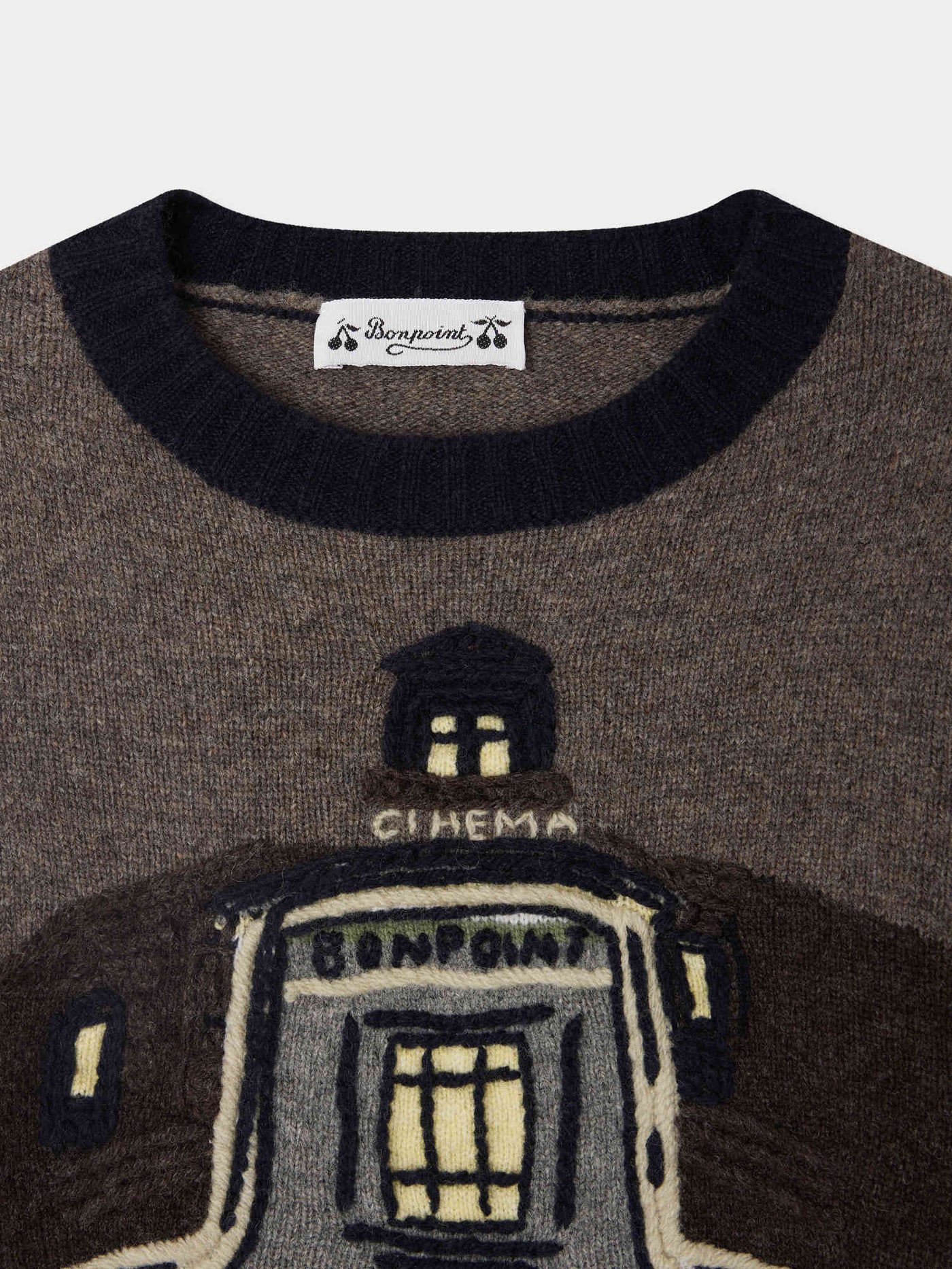 Jacquard- und Kino-bestickter Bath-Jeans-Pullover aus Wolle