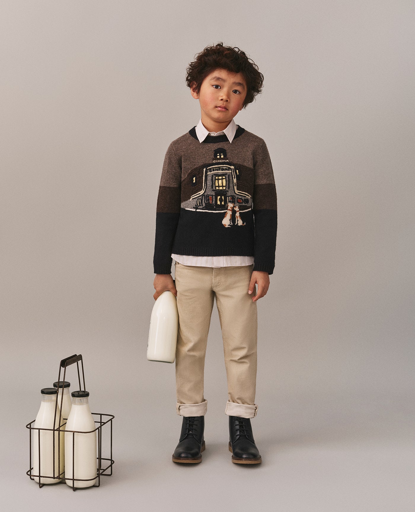 Jacquard- und Kino-bestickter Bath-Jeans-Pullover aus Wolle