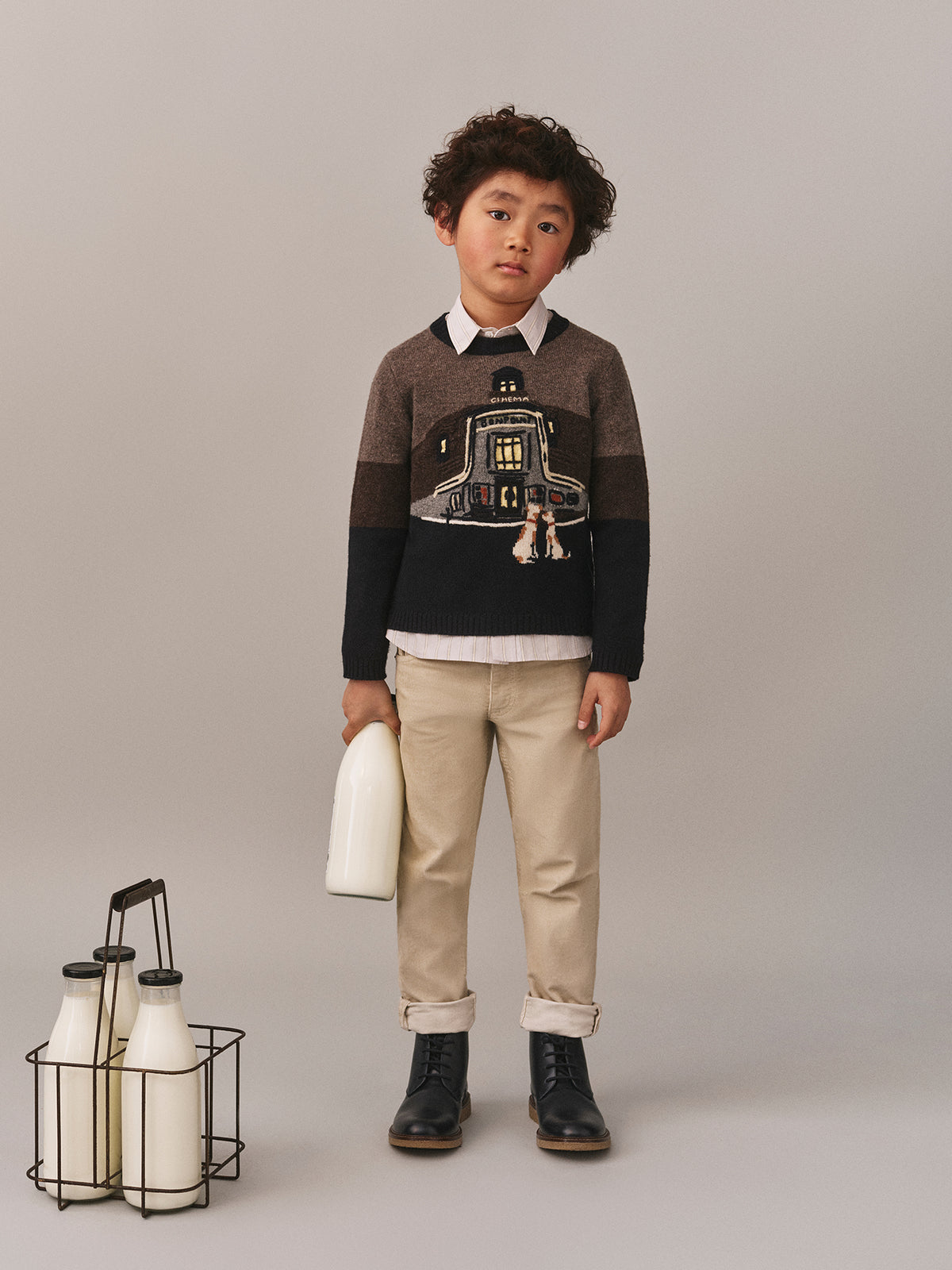 Jean jacquard sweater with Bonpoint cinema design in wool