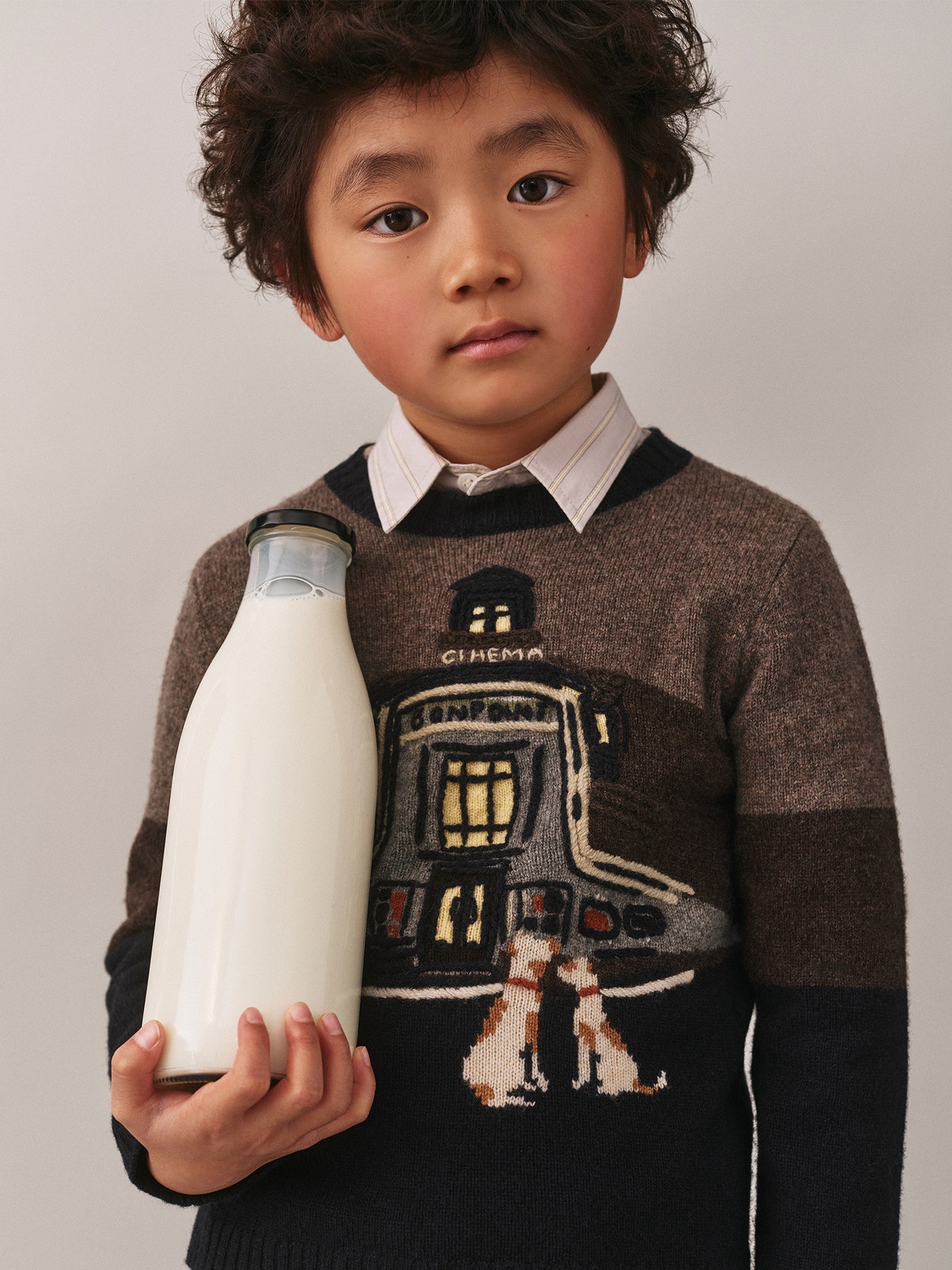Pull Jean en jacquard et cinéma rebrodé bain en laine