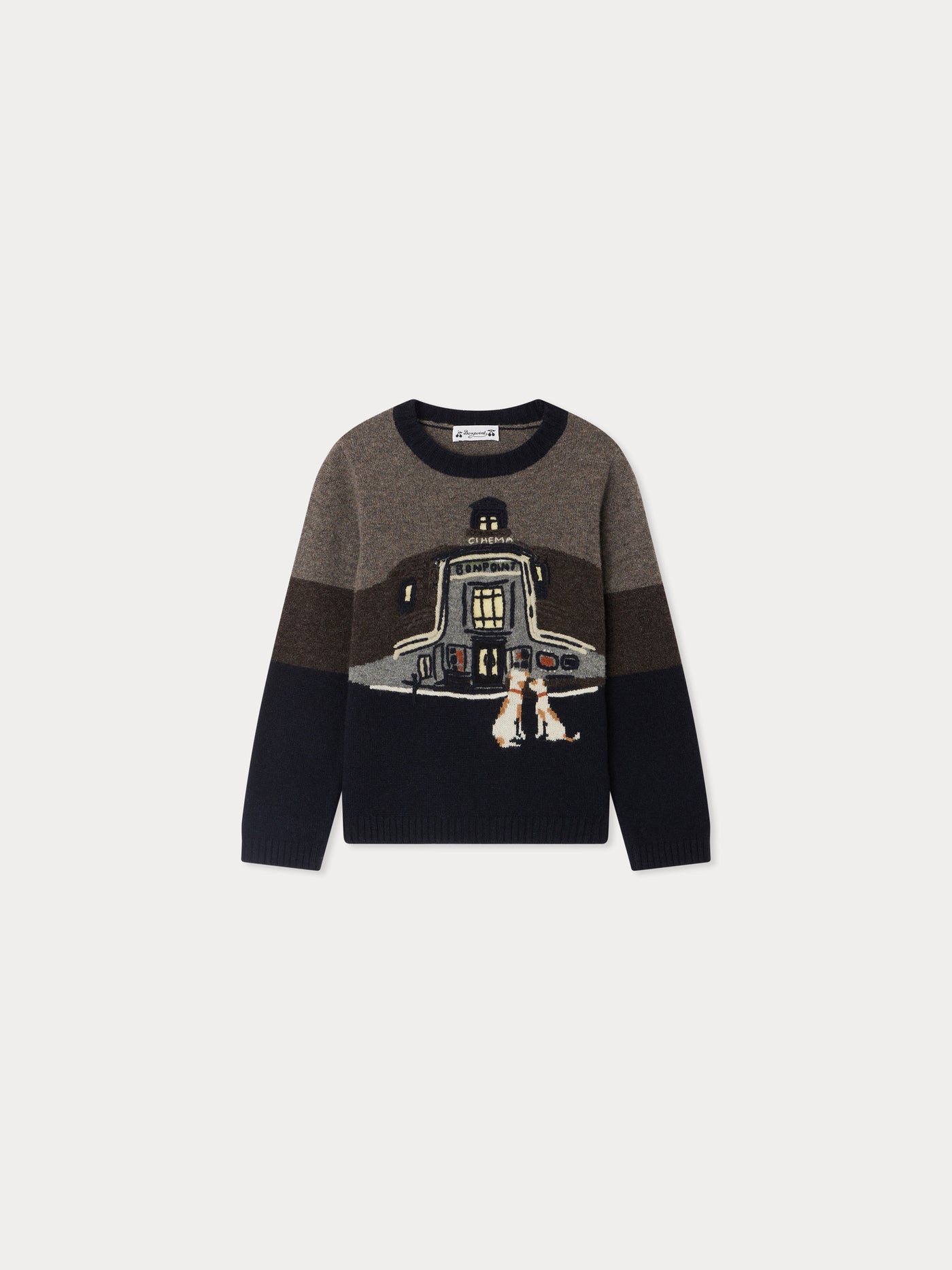 Jacquard- und Kino-bestickter Bath-Jeans-Pullover aus Wolle