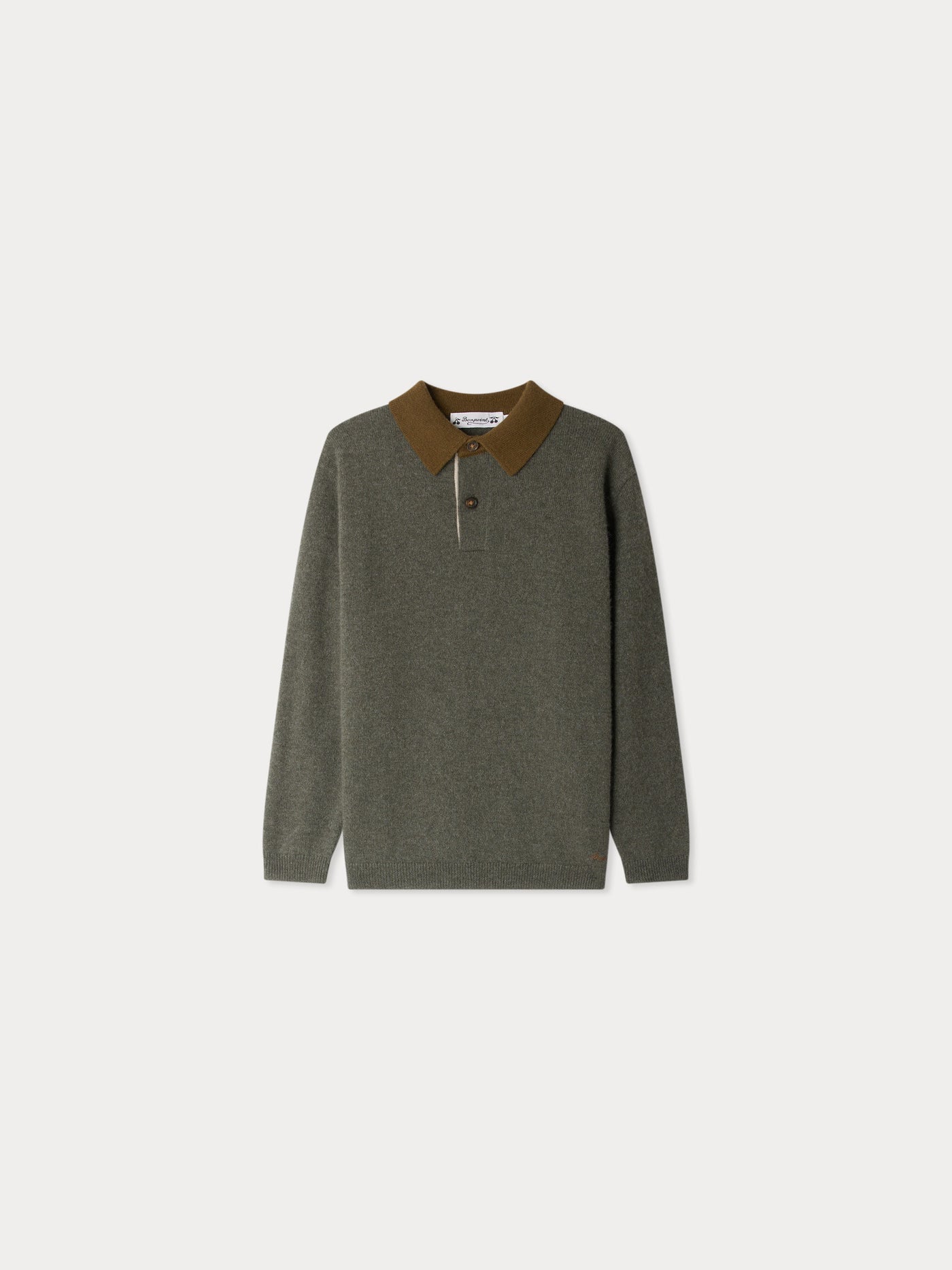 Jameson Khaki Cashmere Contrast Collar Sweater
