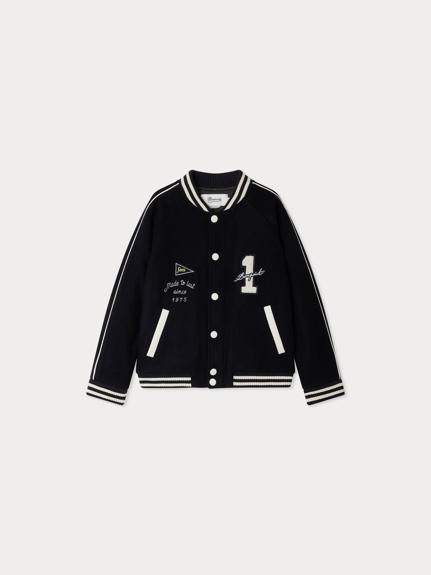 Blouson Josias en lainage avec détails cuir, broderie et patch