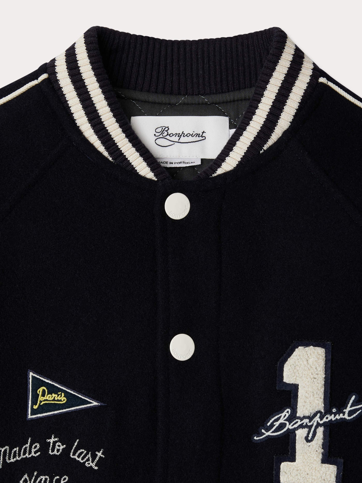 Josias wool jacket with leather details, embroidery and patch