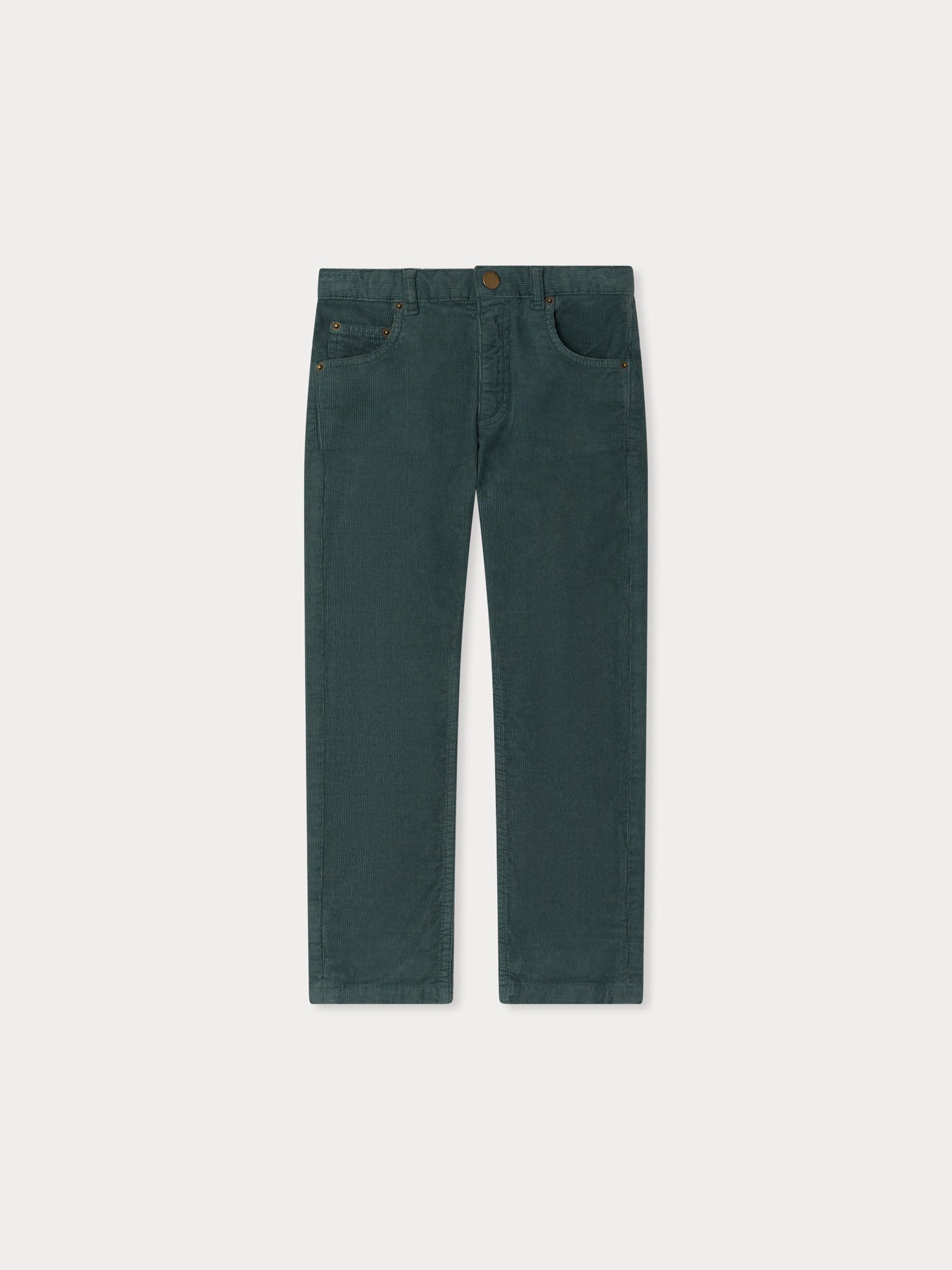 Jagger straight trousers in organic cotton velvet in verdigris