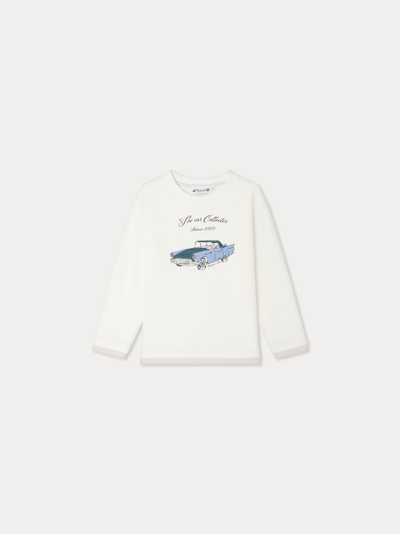 Batholome – weißes T-Shirt mit Auto-Print aus Bio-Baumwolle