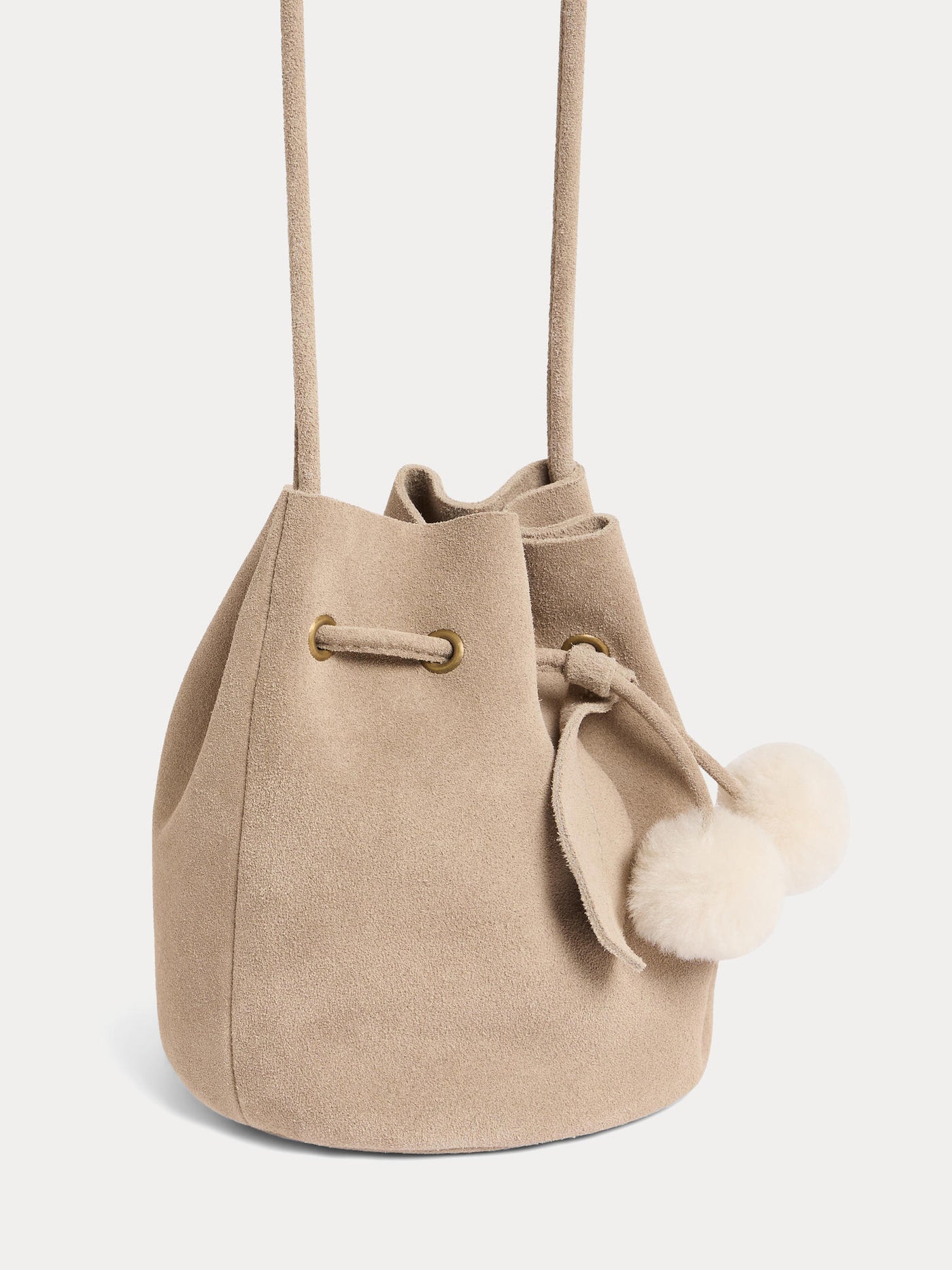Sac Jessika en cuir velours et pompon fausse fourrure