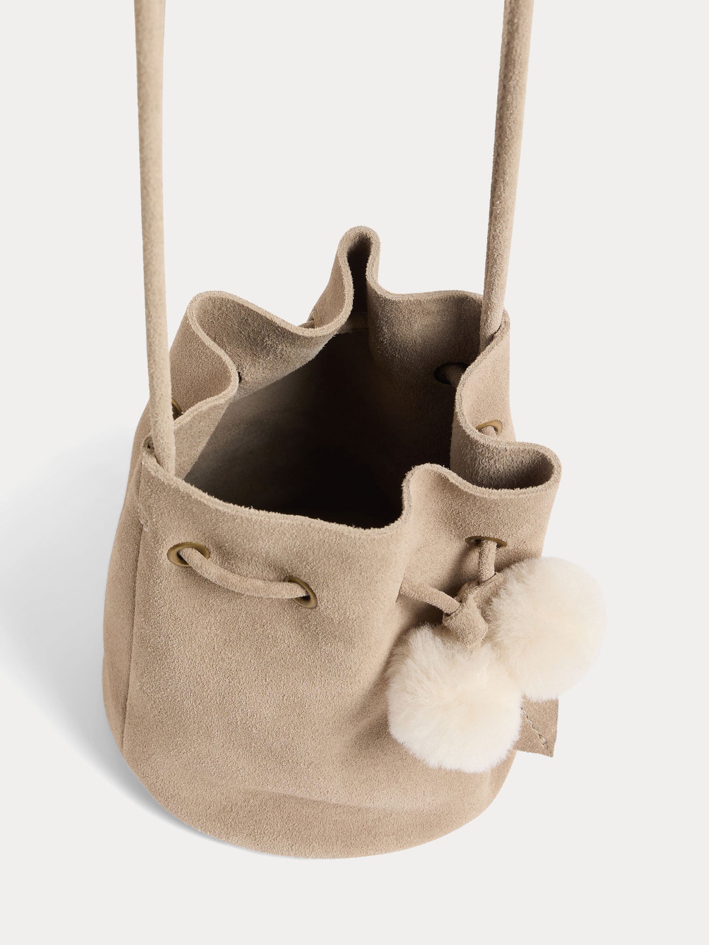 Sac Jessika en cuir velours et pompon fausse fourrure