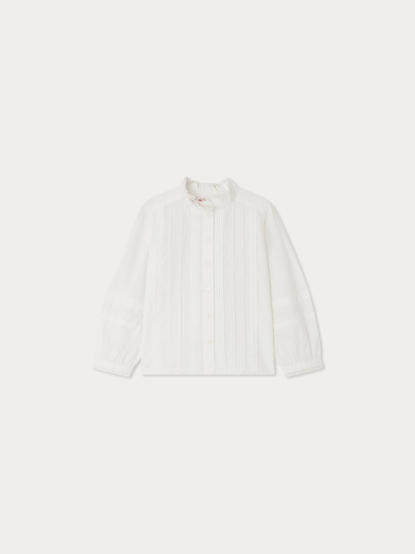 Blouse Emelia en dentelle brodée et plis religieuses en coton biologique