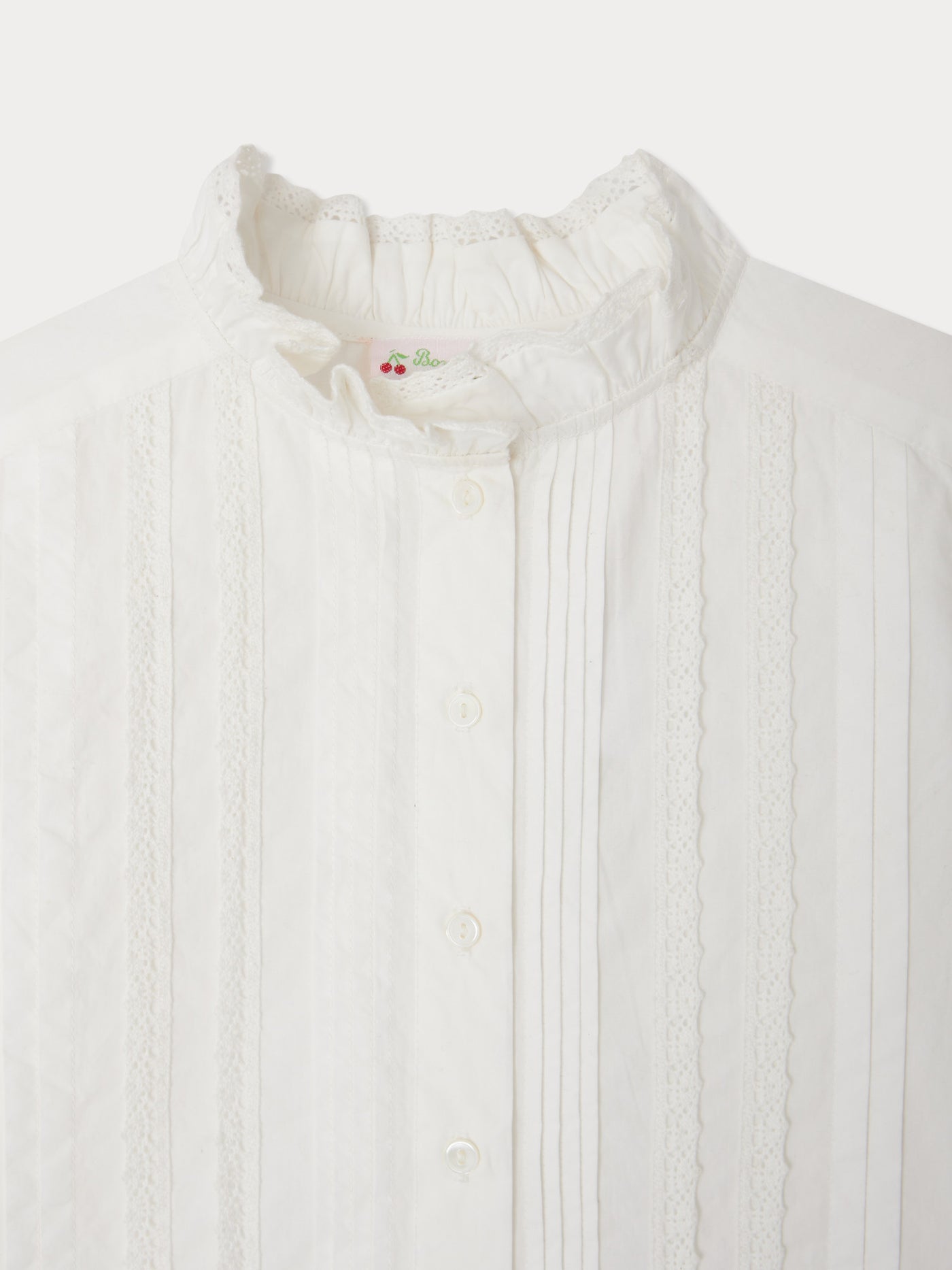 Blouse Emelia en dentelle brodée et plis religieuses en coton biologique